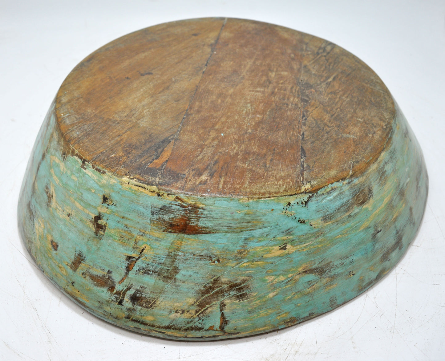 Antique Wooden Dough Kneading Parat Bowl Original Old Hand Carved Blue