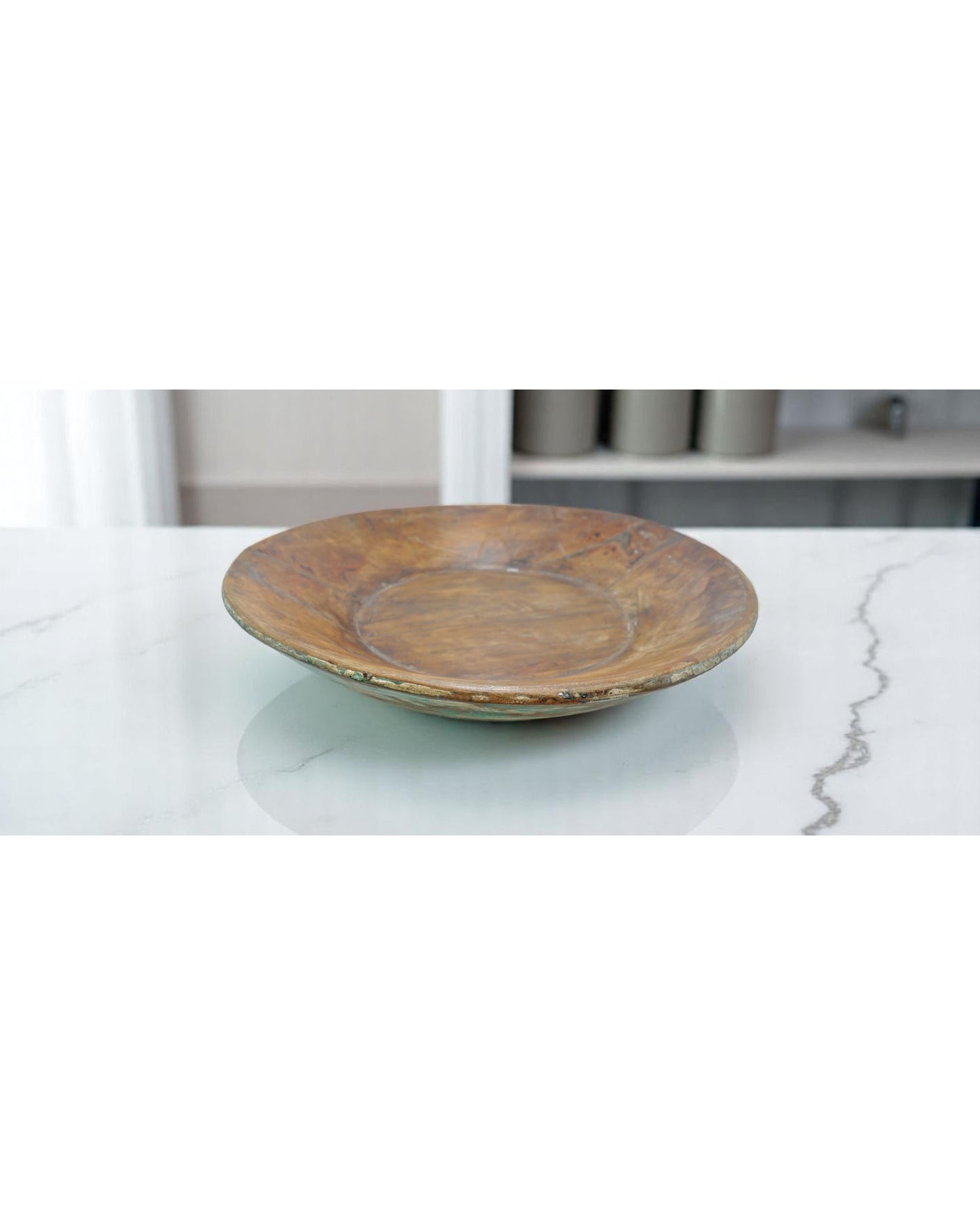 Antique Wooden Dough Kneading Parat Bowl Original Old Hand Carved Blue