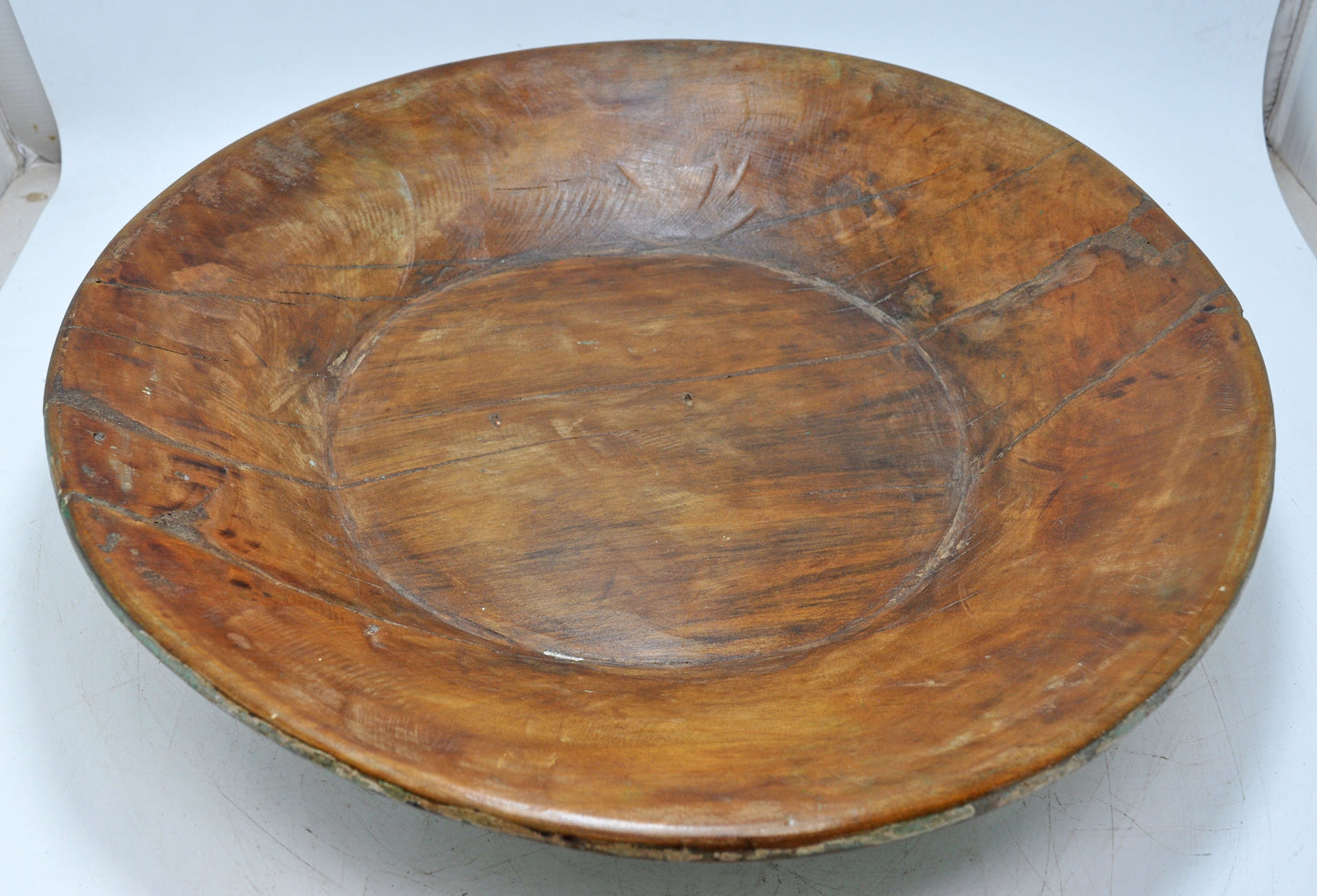 Antique Wooden Dough Kneading Parat Bowl Original Old Hand Carved Blue