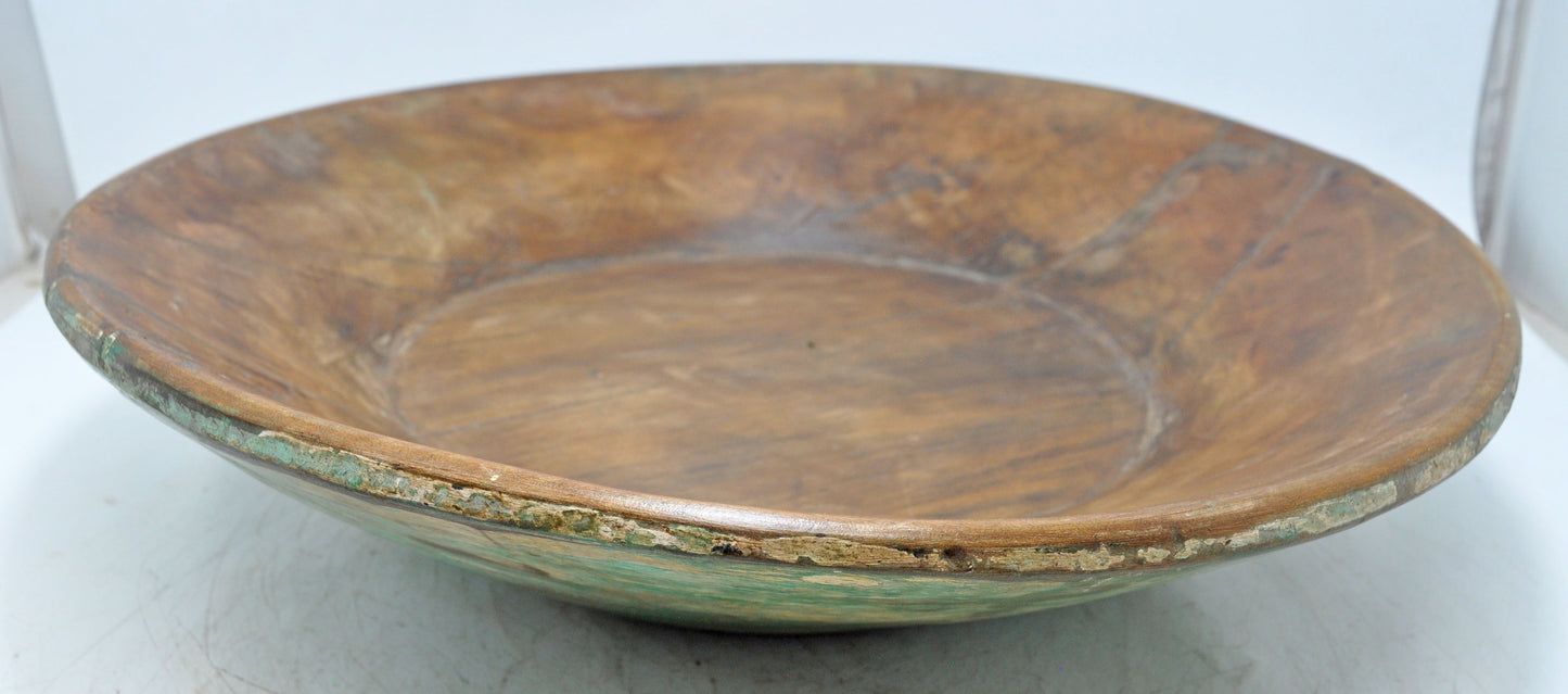 Antique Wooden Dough Kneading Parat Bowl Original Old Hand Carved Blue