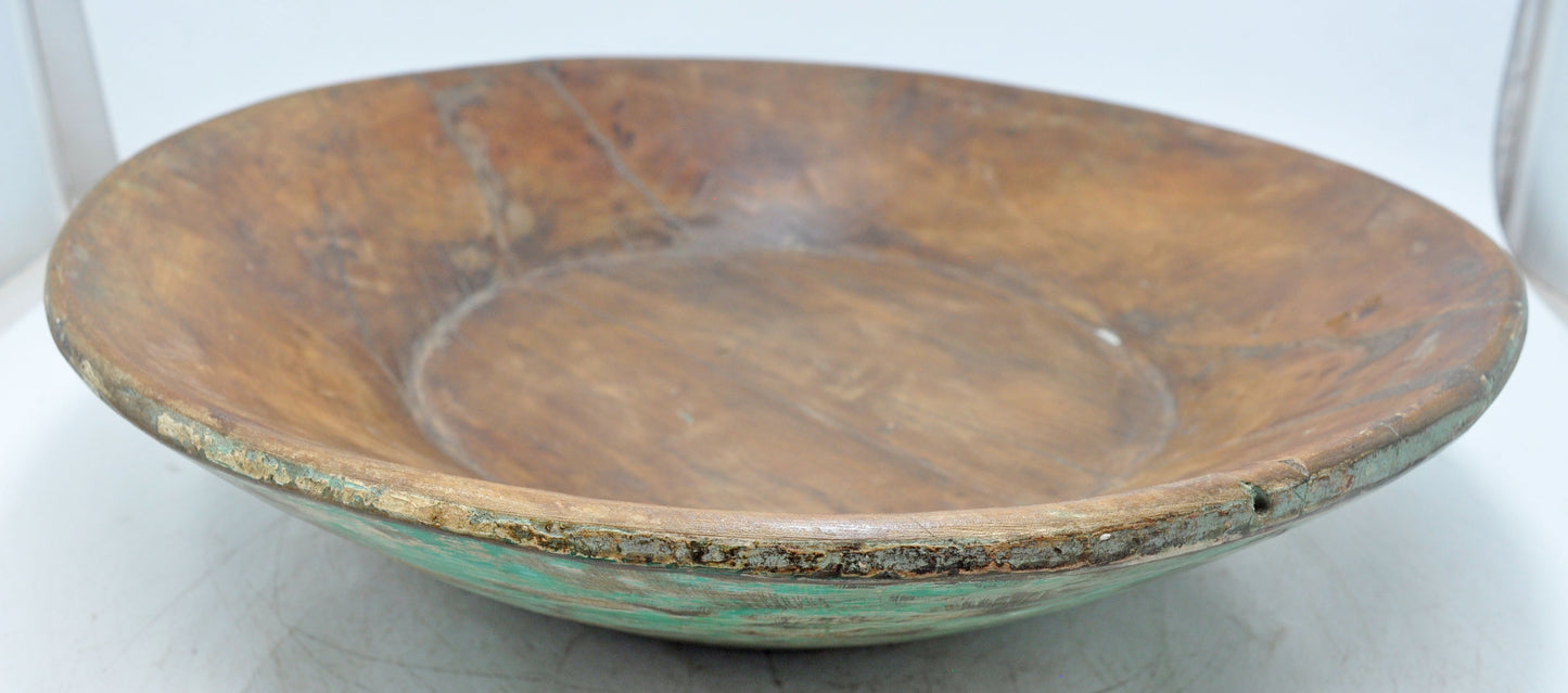 Antique Wooden Dough Kneading Parat Bowl Original Old Hand Carved Blue