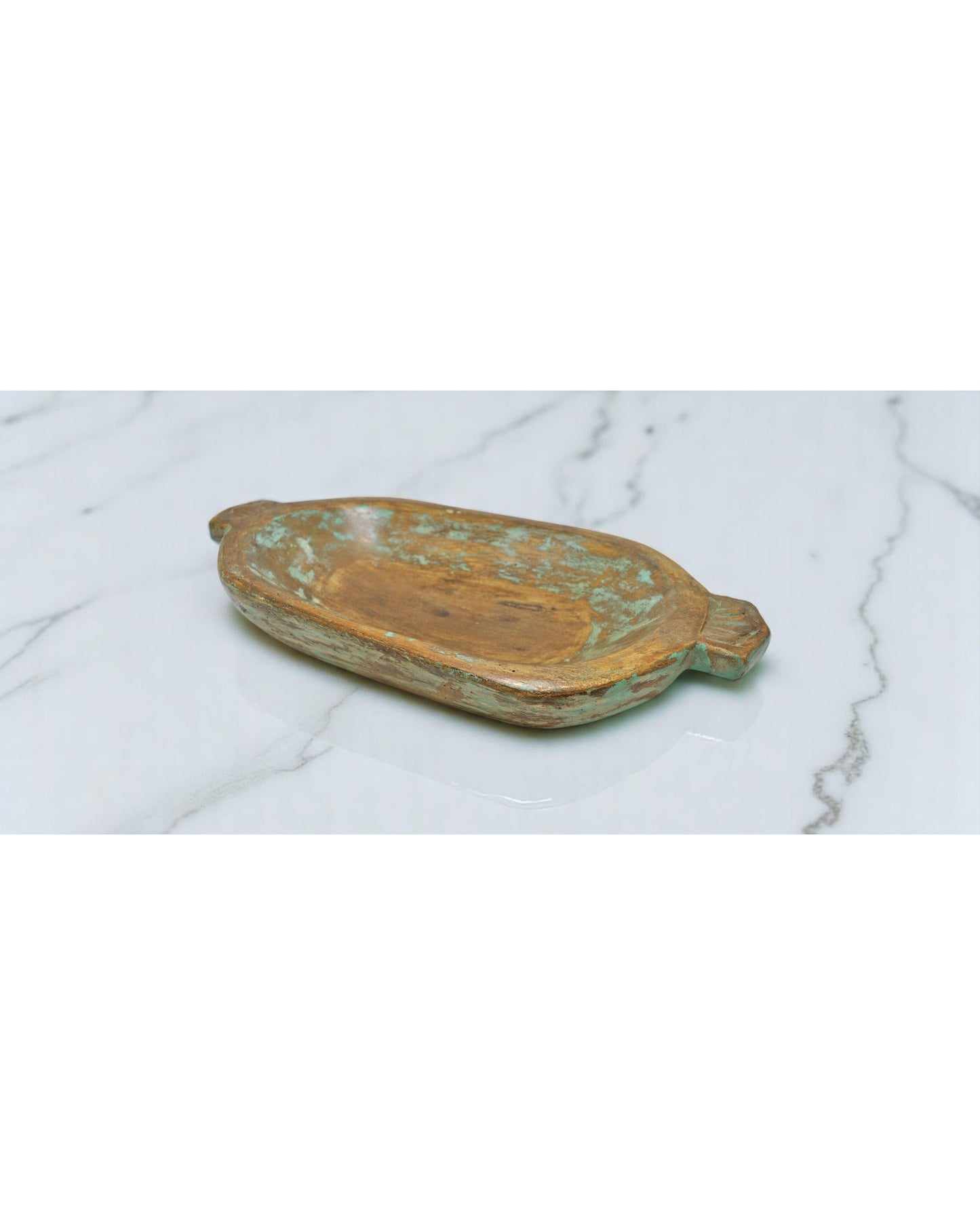Antique Wooden Oval Kharal Bowl Original Old Hand Carved Green