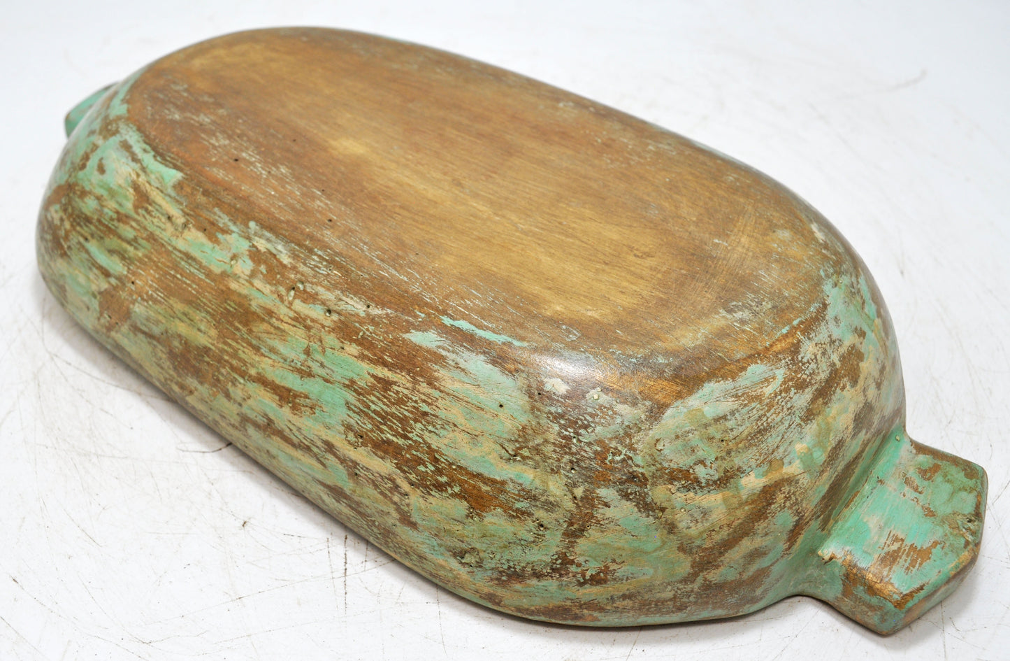 Antique Wooden Oval Kharal Bowl Original Old Hand Carved Green