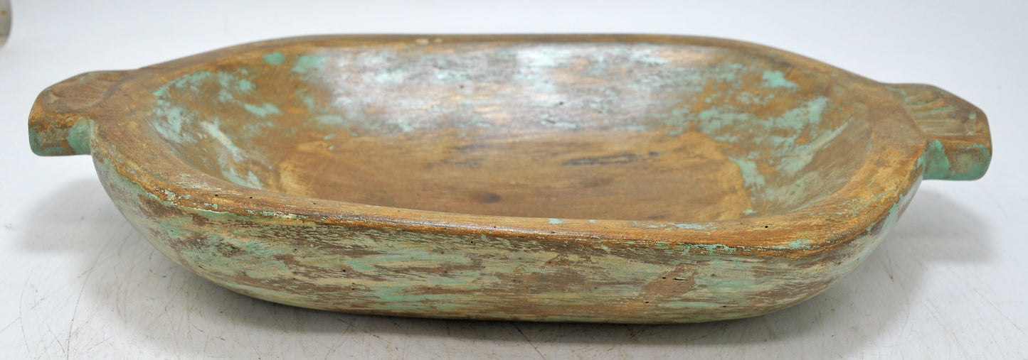 Antique Wooden Oval Kharal Bowl Original Old Hand Carved Green