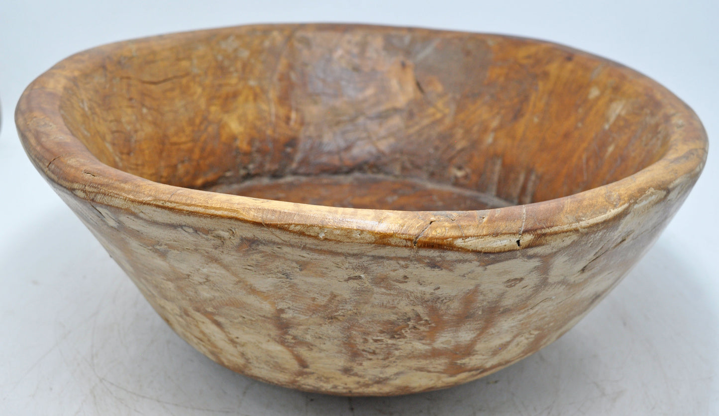 Antique Wooden Dough Kneading Parat Bowl Original Old Hand Carved White