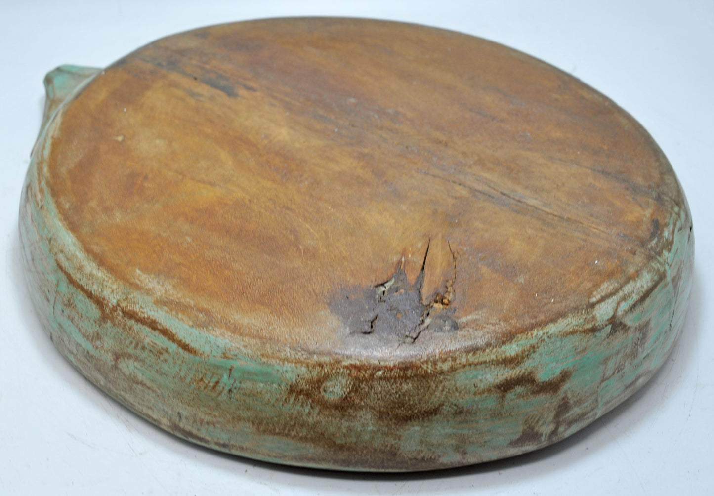 Antique Wooden Dough Kneading Parat Bowl Original Old Hand Carved Blue