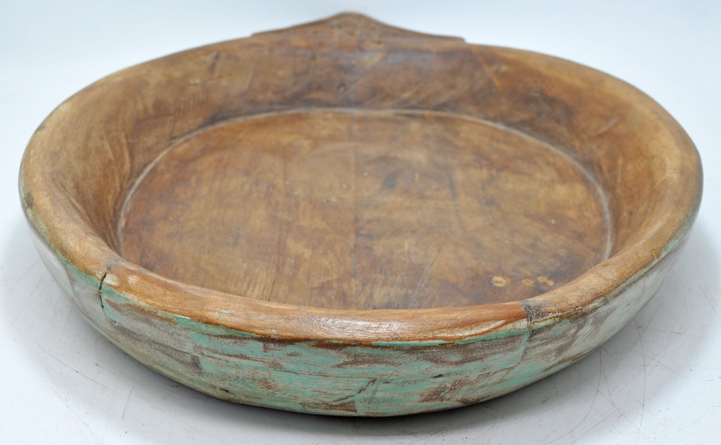 Antique Wooden Dough Kneading Parat Bowl Original Old Hand Carved Blue