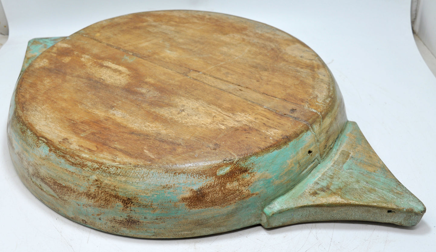 Antique Wooden Dough Kneading Parat Bowl Original Old Hand Carved Blue