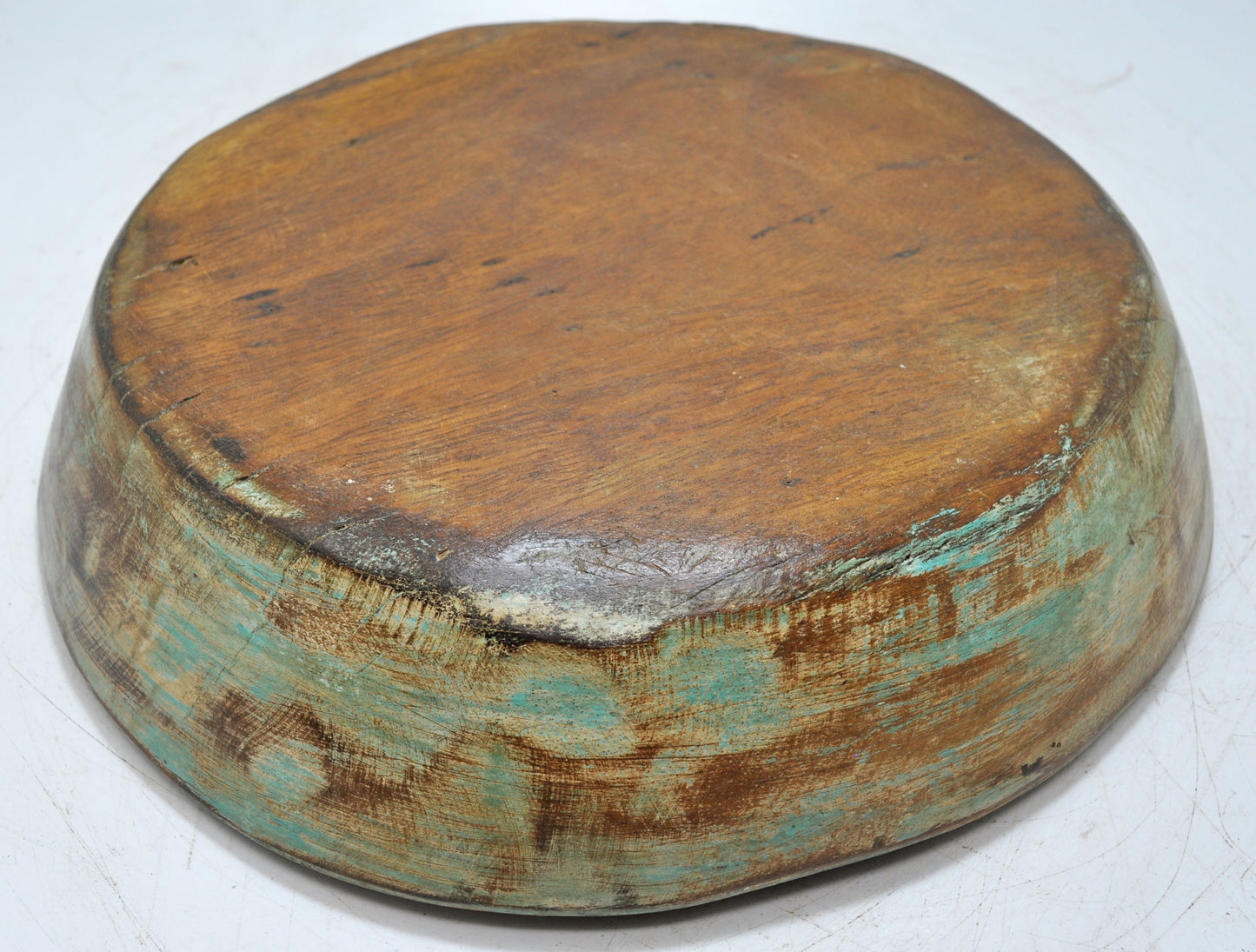 Antique Wooden Dough Kneading Parat Bowl Original Old Hand Carved Blue