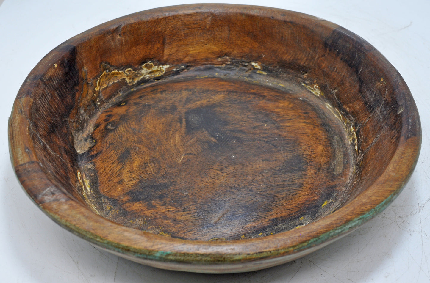 Antique Wooden Dough Kneading Parat Bowl Original Old Hand Carved Blue