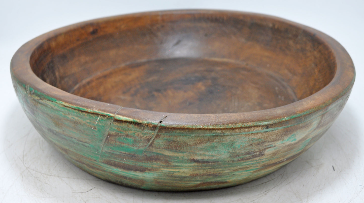 Antique Wooden Dough Kneading Parat Bowl Original Old Hand Carved Green