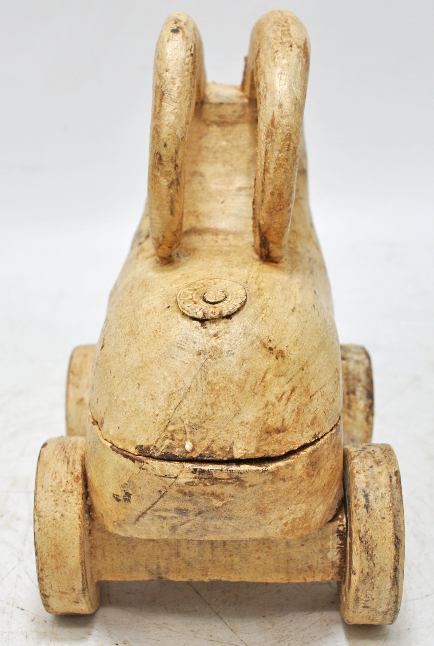 Vintage Wooden Goat Ram Figurine on Wheels Original Old Hand Carved