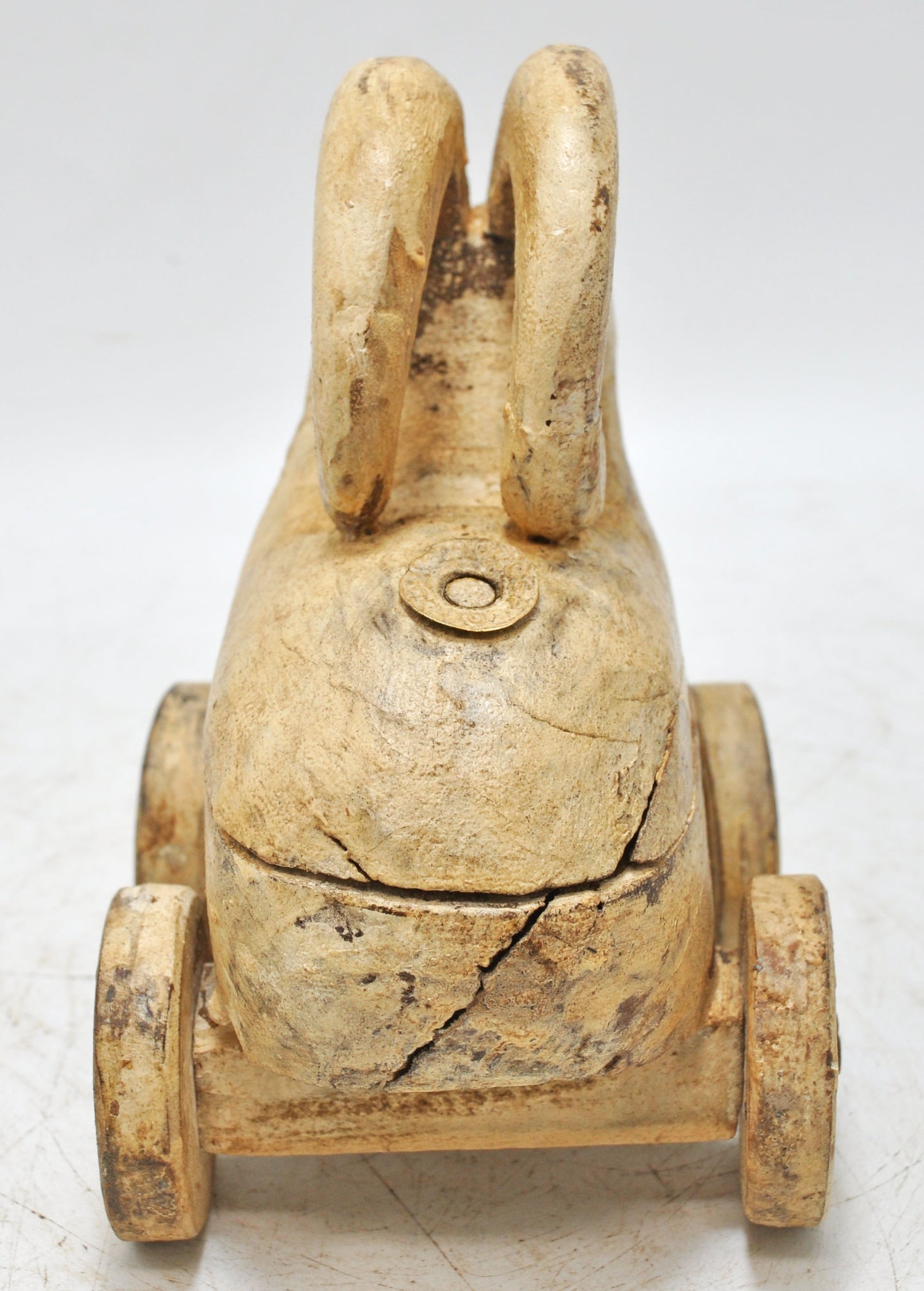 Vintage Wooden Goat Ram Figurine on Wheels Original Old Hand Carved