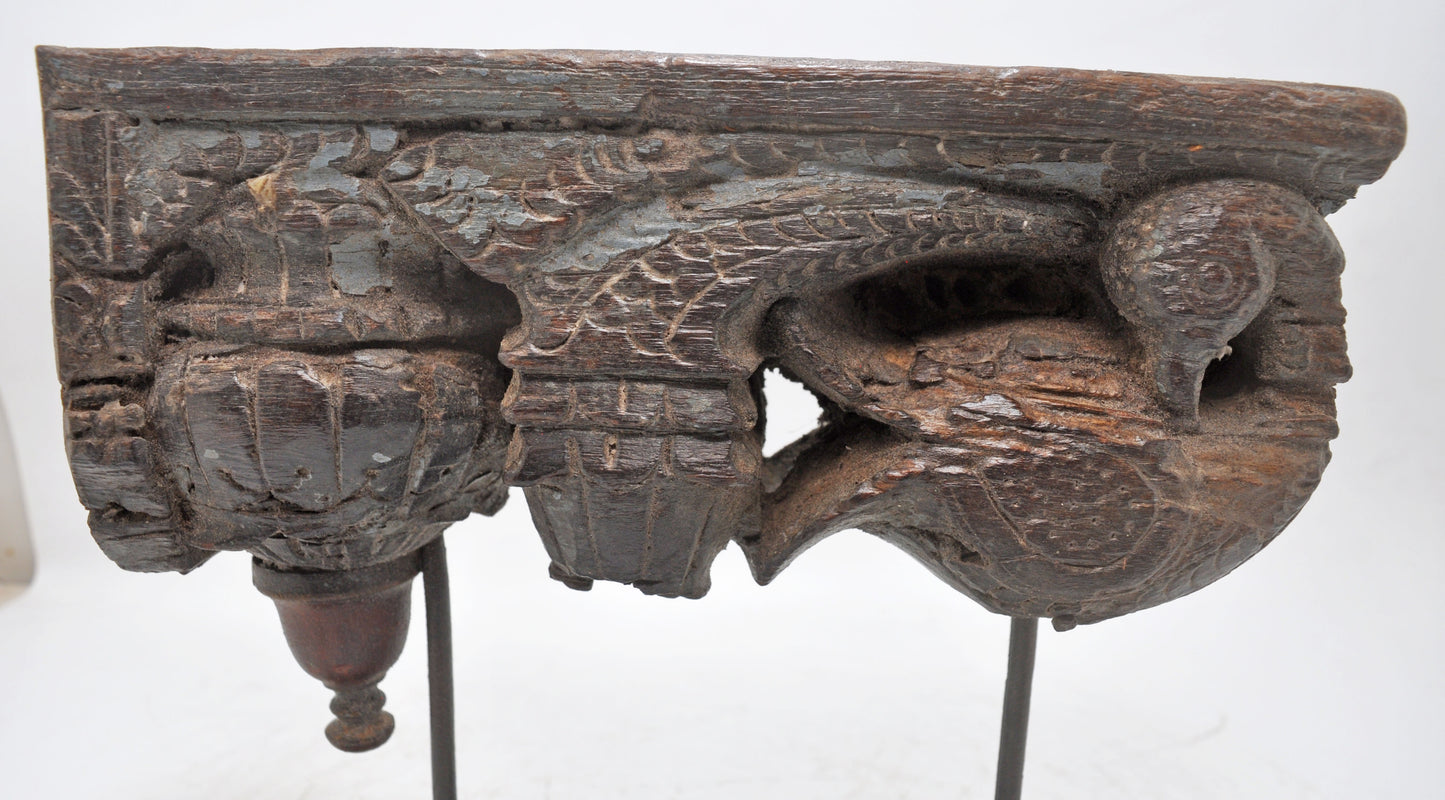 Antique Wooden Peacock Shape Carving Block on Stand Original Old Fine Hand Carved