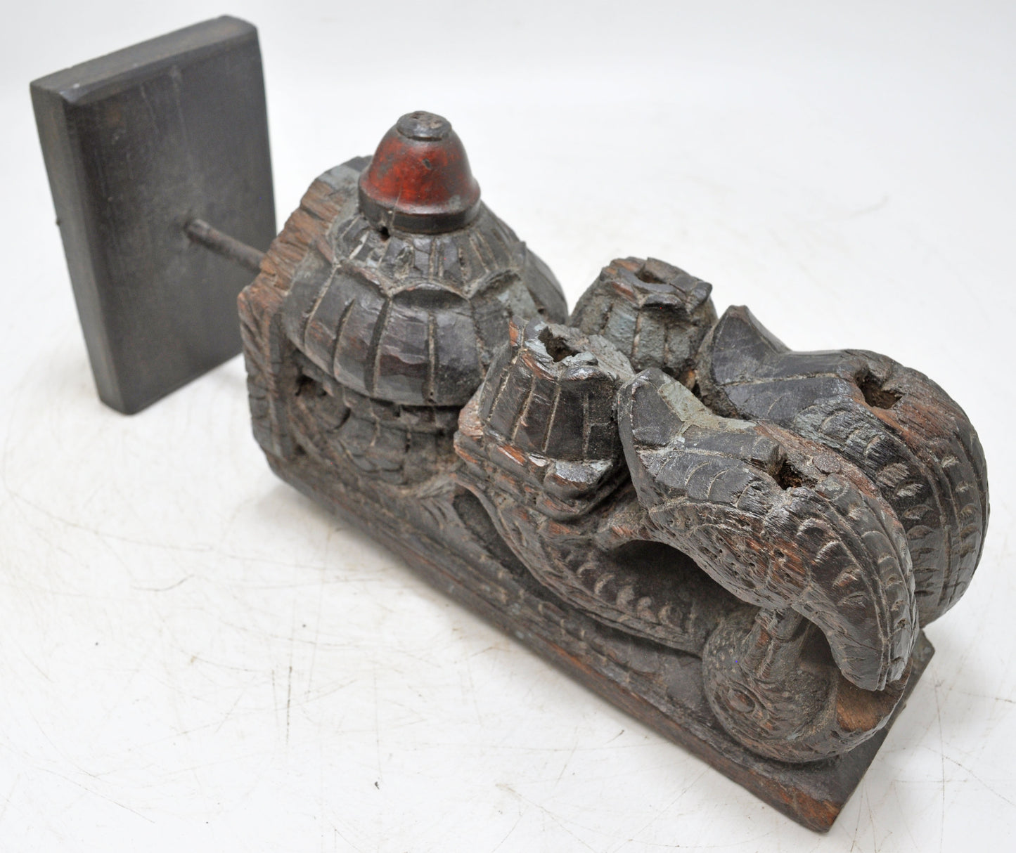 Antique Wooden Peacock Shape Carving Block on Stand Original Old Fine Hand Carved