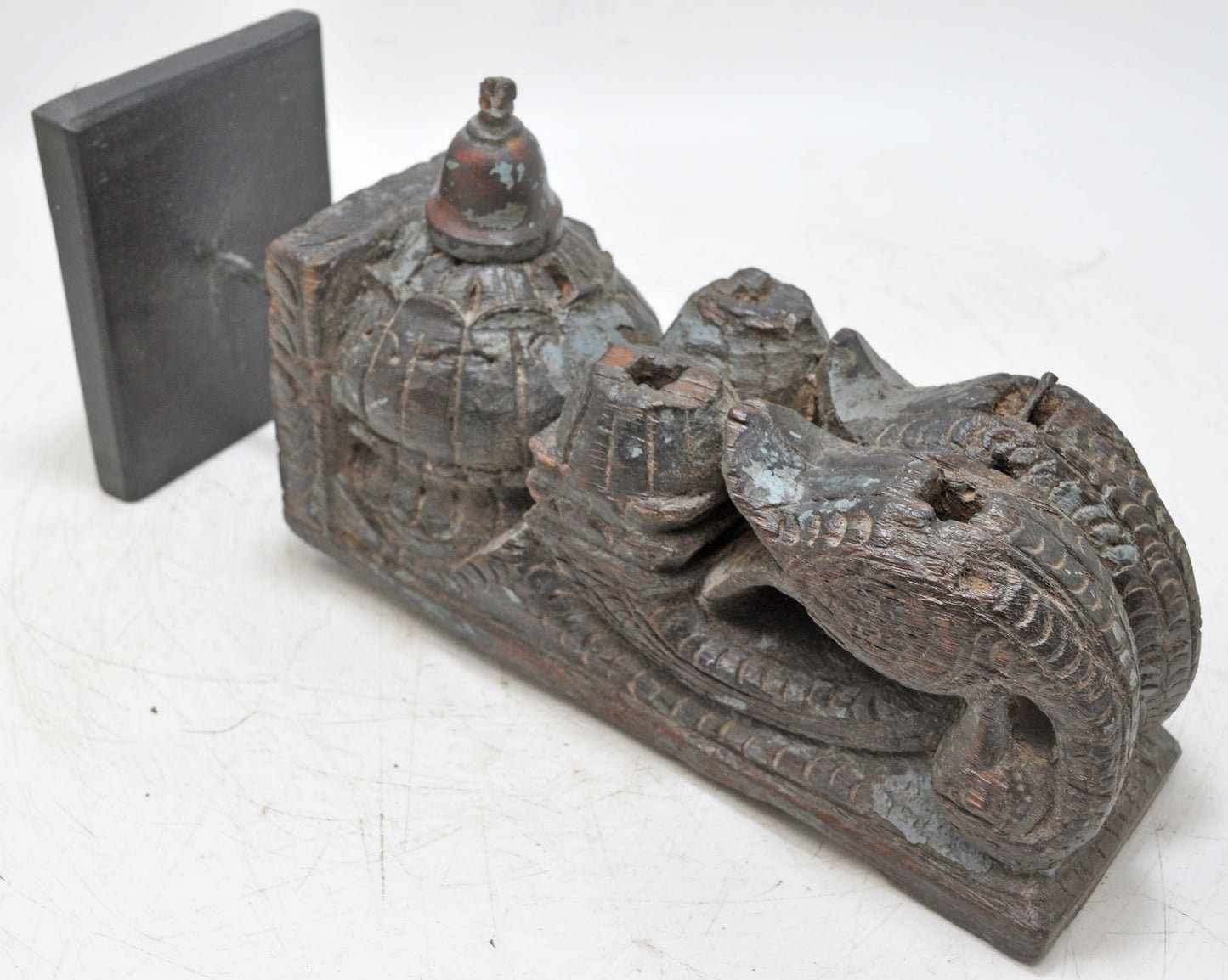 Antique Wooden Peacock Shape Carving Block on Stand Original Old Fine Hand Carved