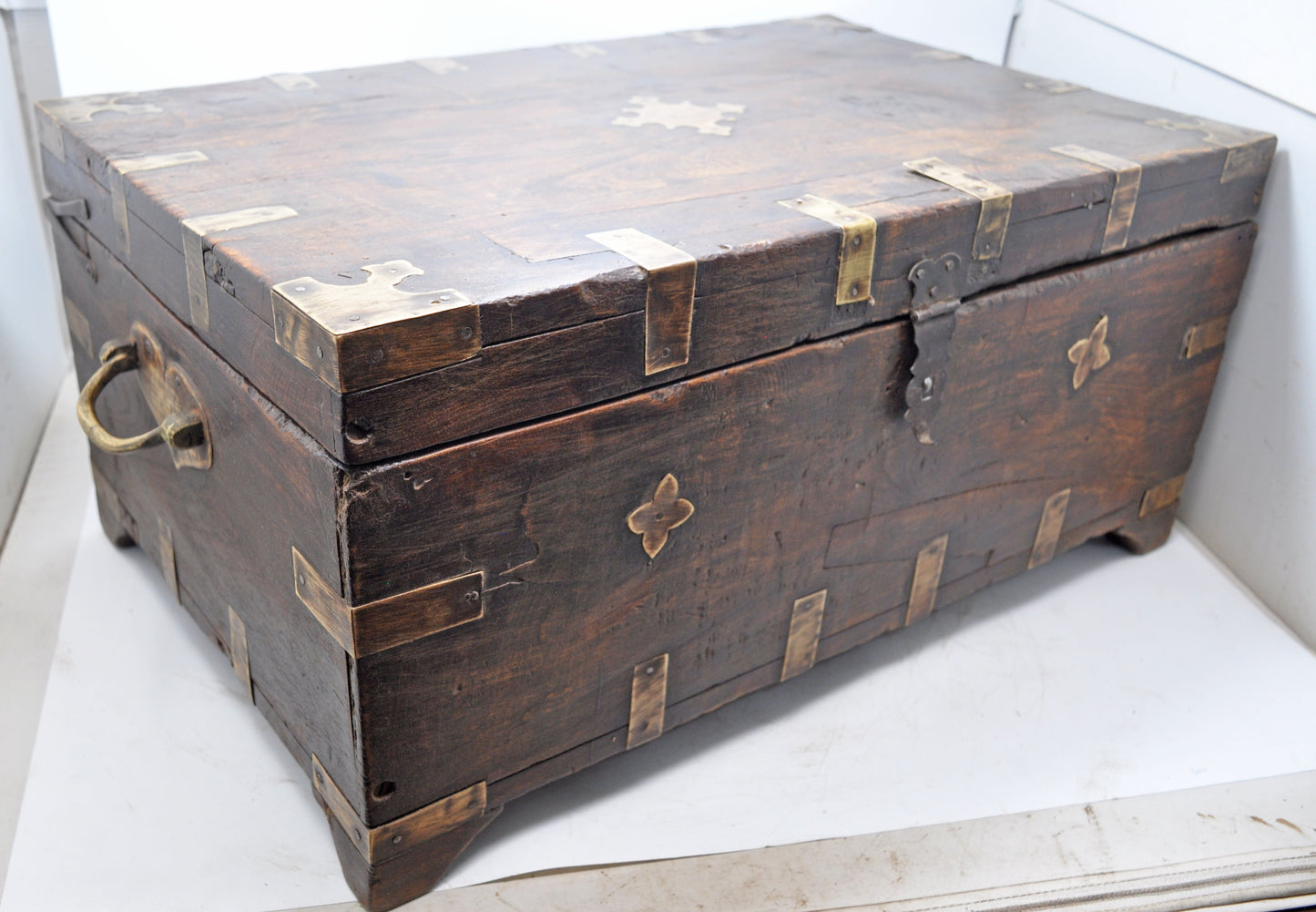 Antique Wooden Shopkeepers Money Cash Chest Box Original Old Fine Brass Fitted