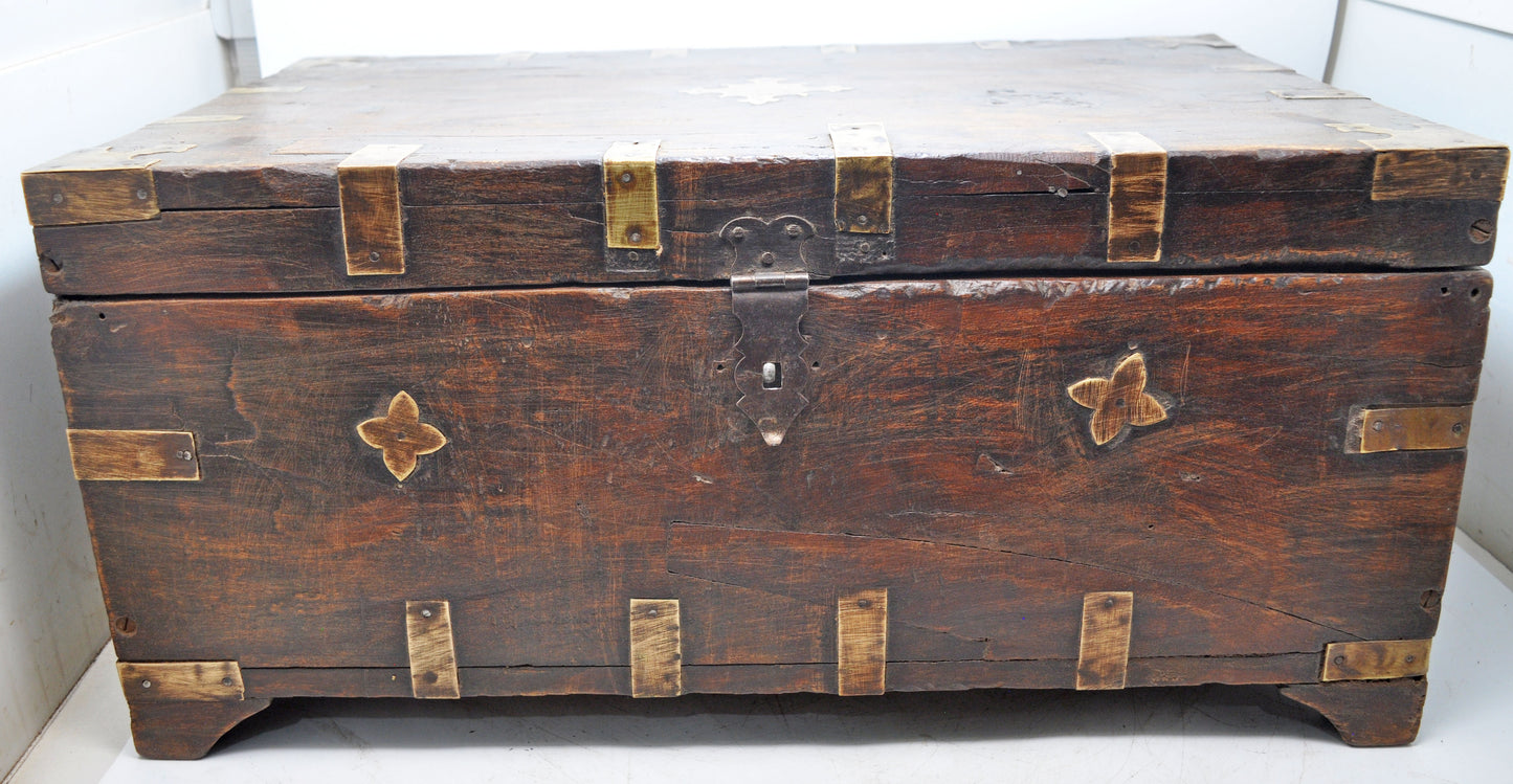 Antique Wooden Shopkeepers Money Cash Chest Box Original Old Fine Brass Fitted