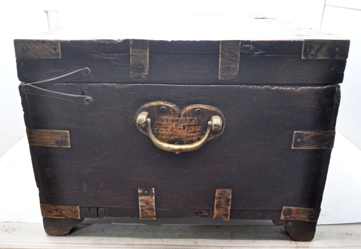 Antique Wooden Shopkeepers Money Cash Chest Box Original Old Fine Brass Fitted