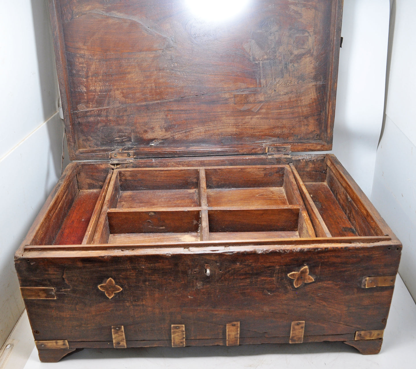 Antique Wooden Shopkeepers Money Cash Chest Box Original Old Fine Brass Fitted