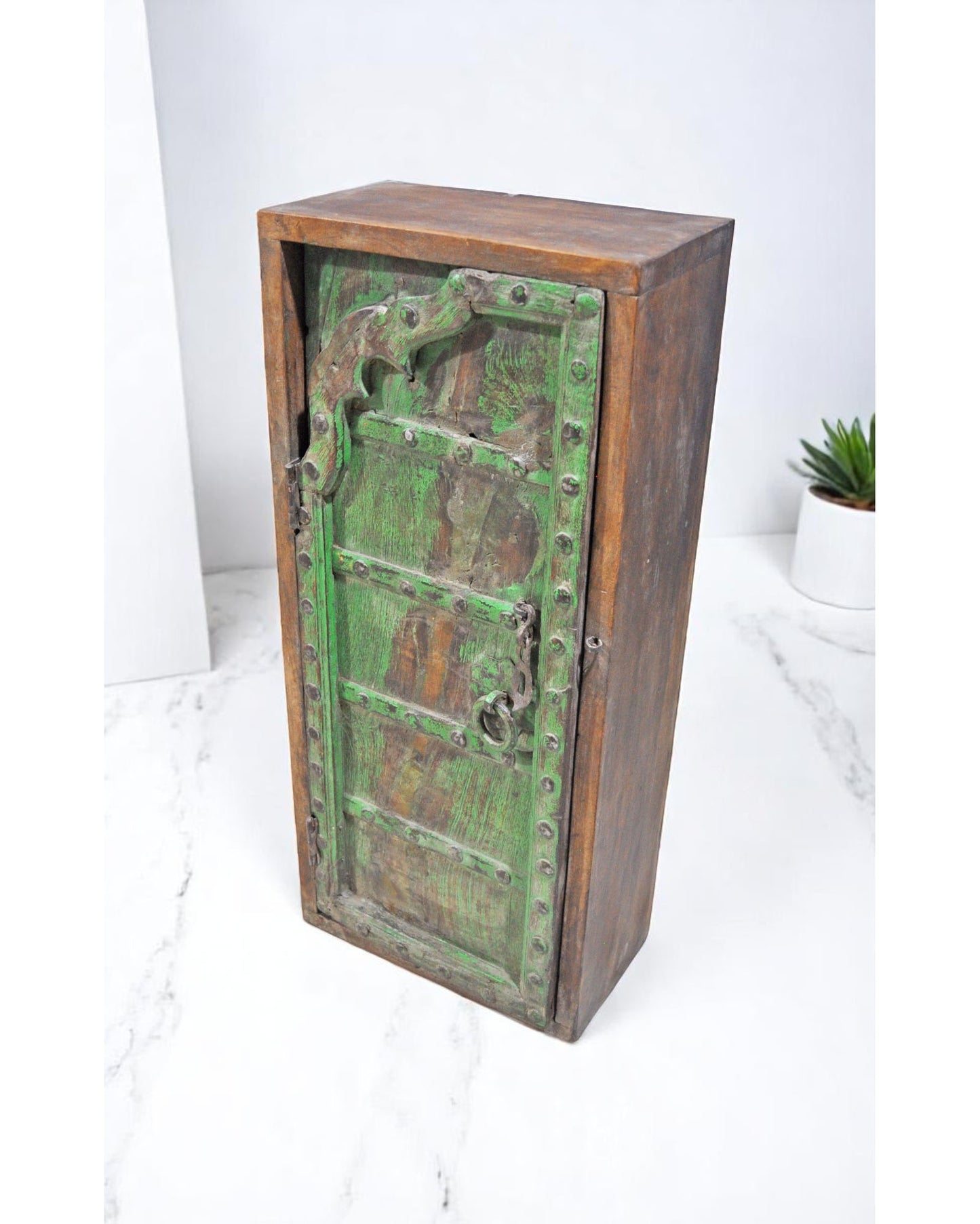 Reclaimed Wooden Wall Hanging Storage Cabinet Original Old Window Metal Fitted