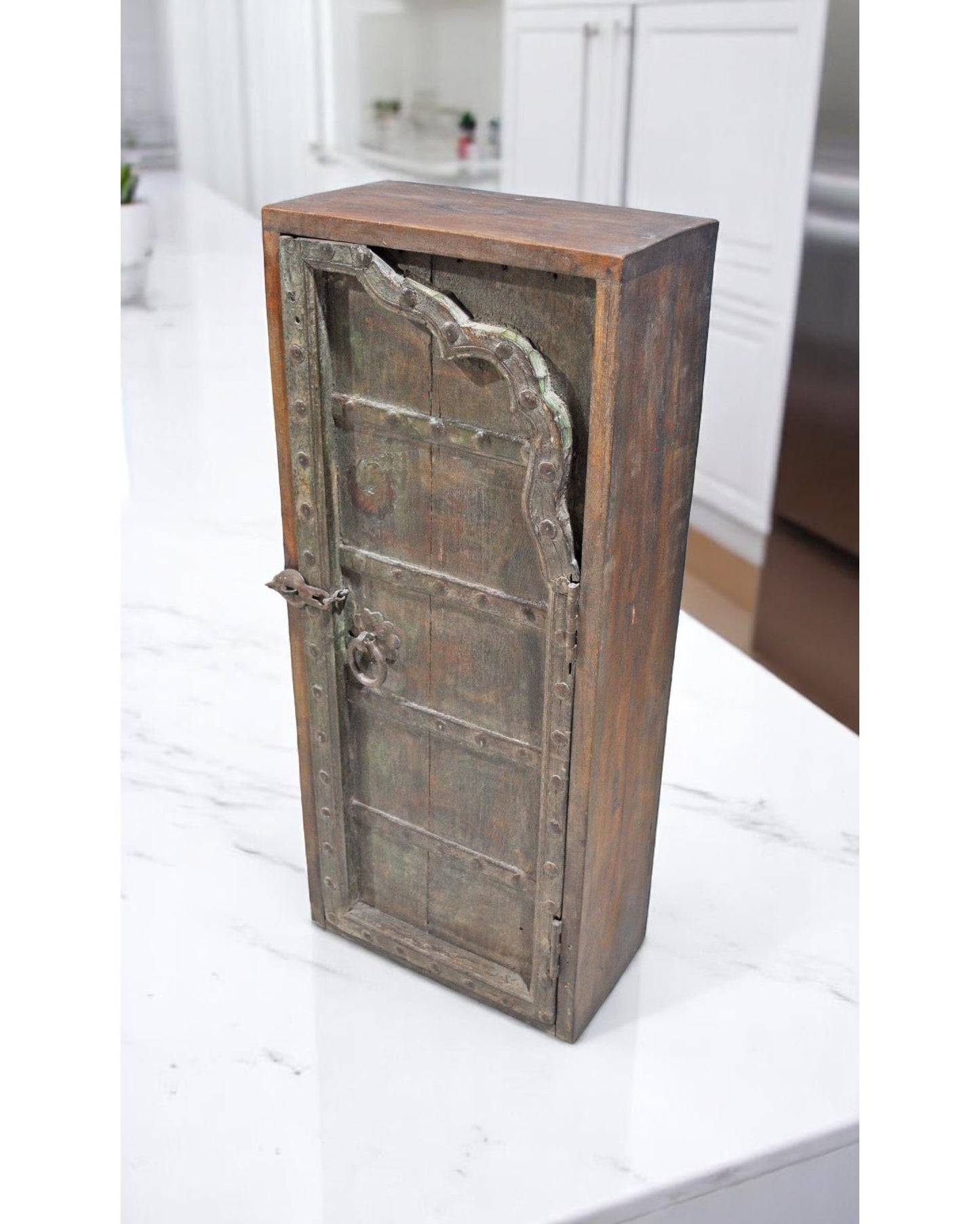 Reclaimed Wooden Wall Hanging Storage Cabinet Original Old Window Metal Fitted