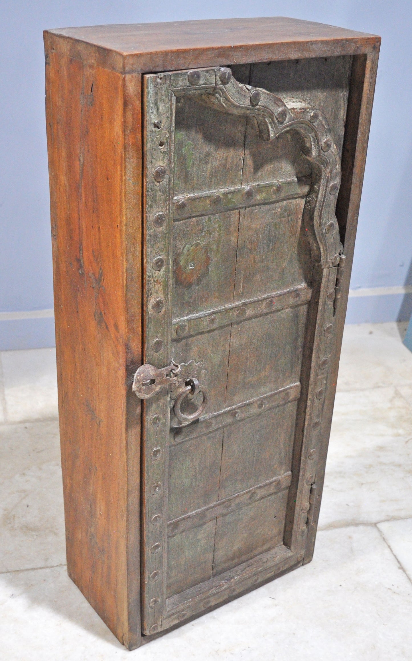 Reclaimed Wooden Wall Hanging Storage Cabinet Original Old Window Metal Fitted