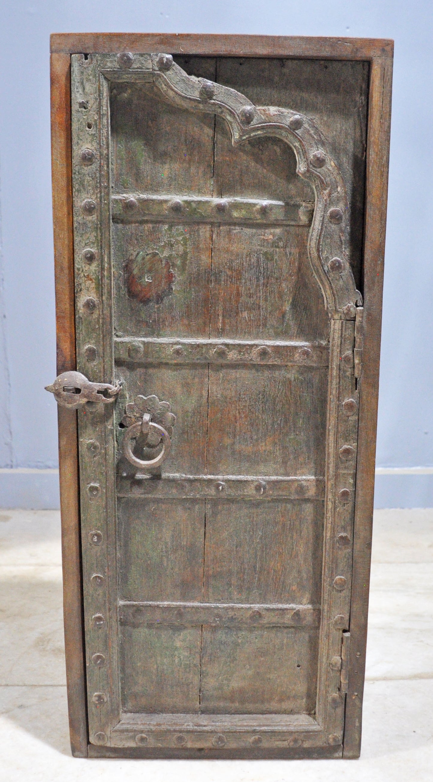 Reclaimed Wooden Wall Hanging Storage Cabinet Original Old Window Metal Fitted