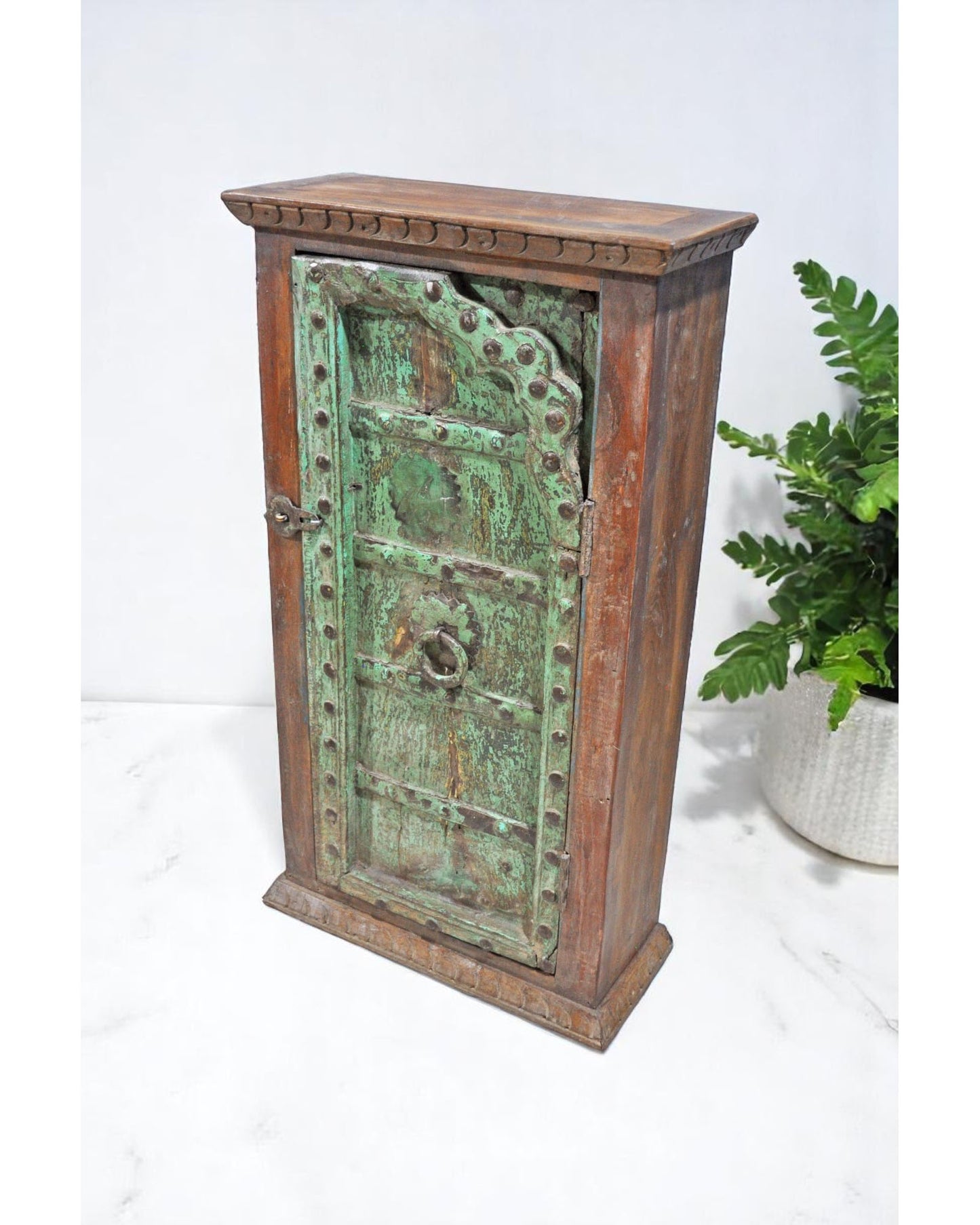Reclaimed Wooden Wall Décor Storage Cabinet Original Old Window Metal Fitted