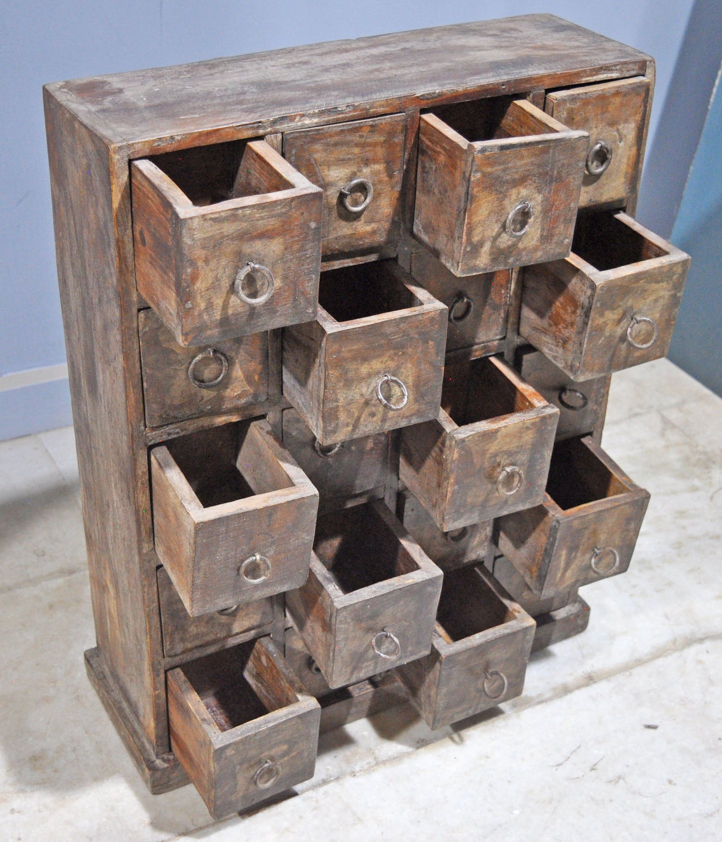 Vintage Wooden Large Chest of 20 Small Drawers Original Old Hand Crafted