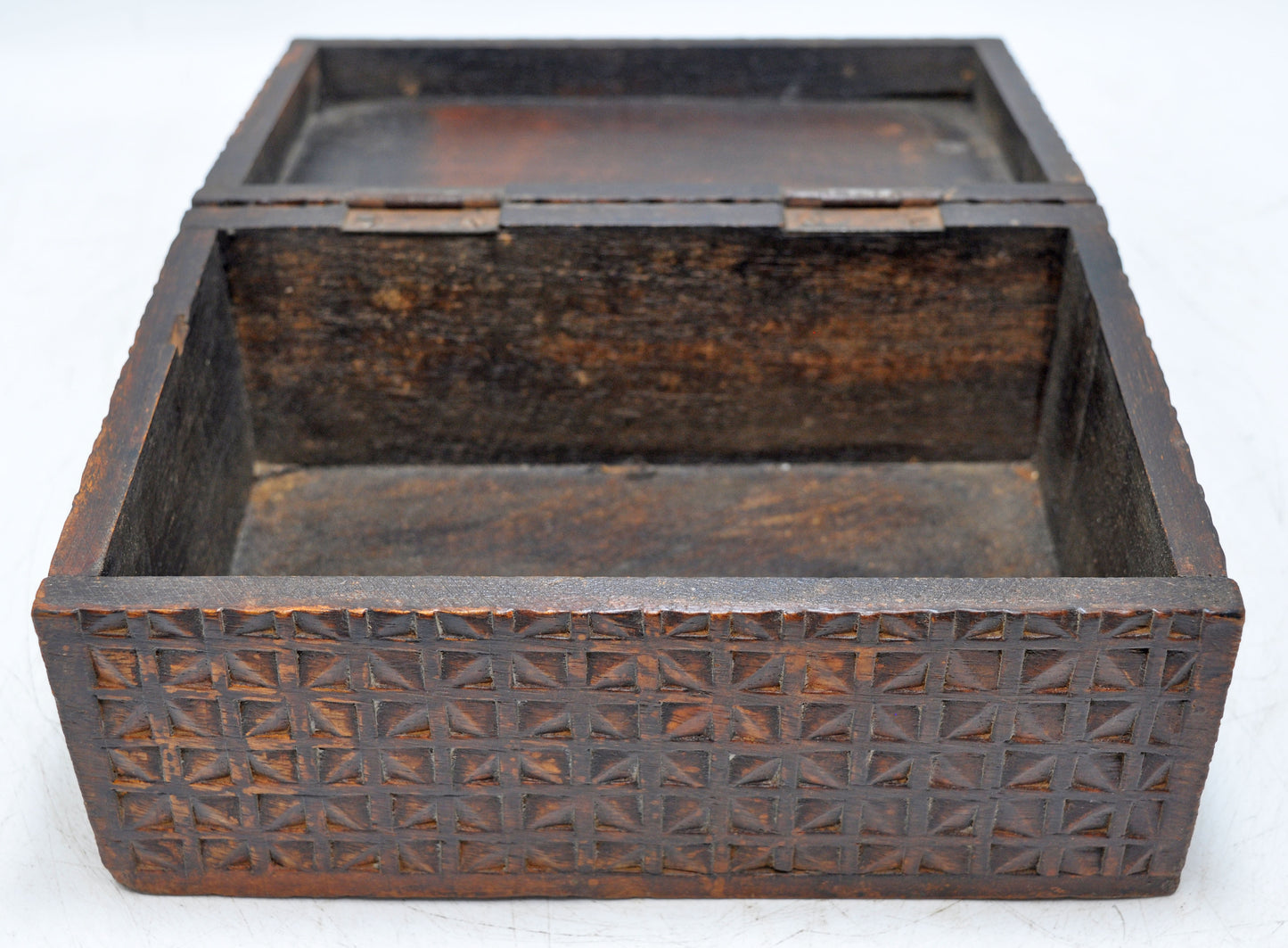Vintage Wooden Storage Box Original Old Hand Crafted Carved