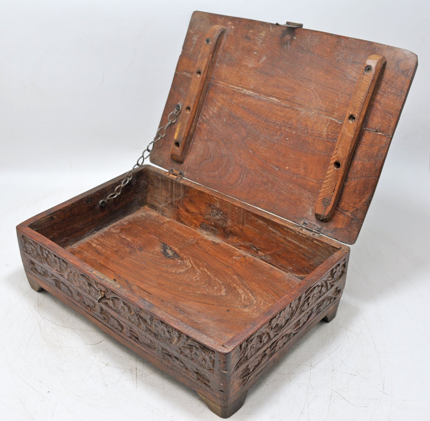 Vintage Wooden Small Storage Box Original Old Hand Crafted Painted Carved