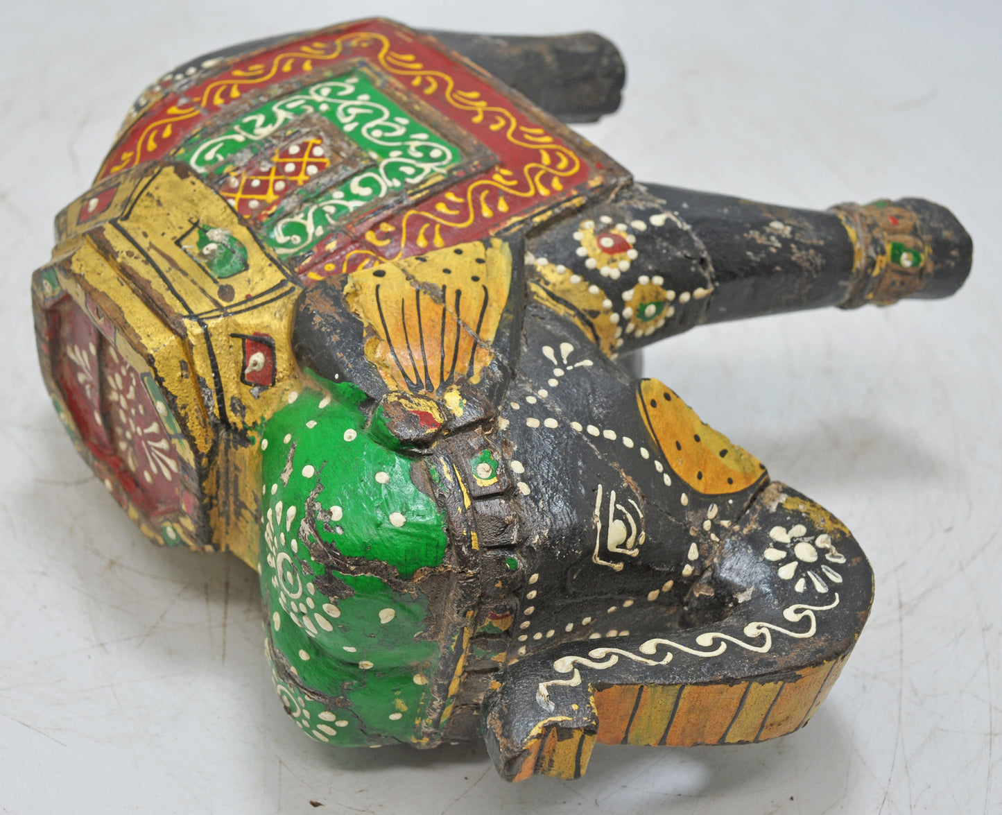 Vintage Wooden Elephant Figurine Original Old Hand Carved Painted