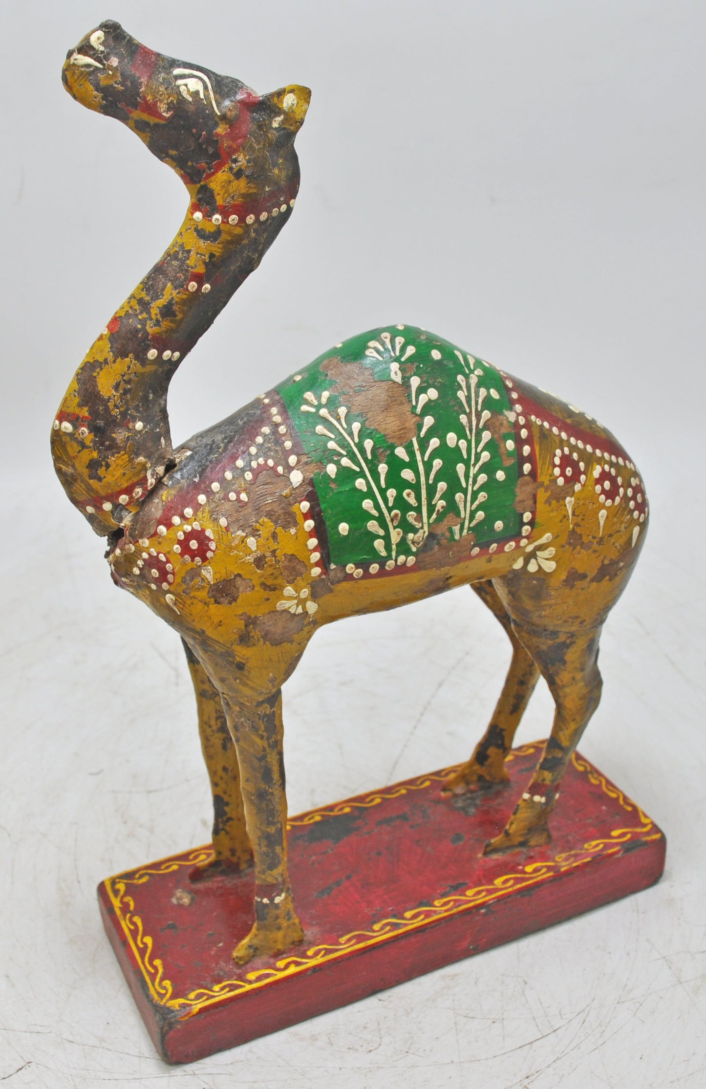 Vintage Wooden Camel Figurine Original Old Hand Carved Painted