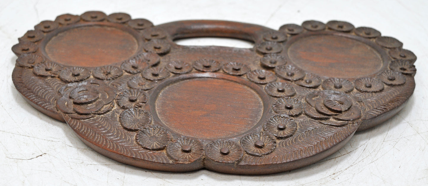 Vintage Wooden Small Serving Tray Original Old Hand Carved