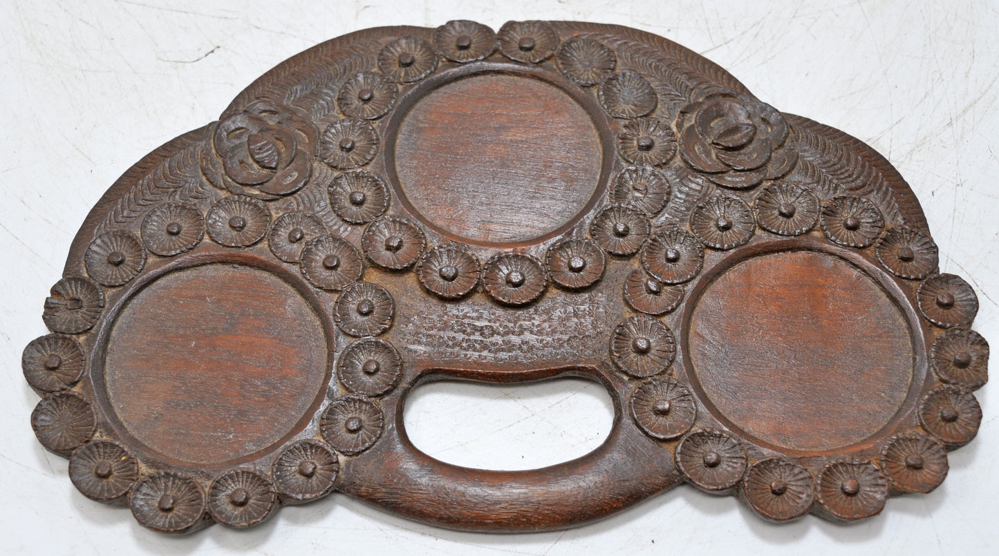 Vintage Wooden Small Serving Tray Original Old Hand Carved