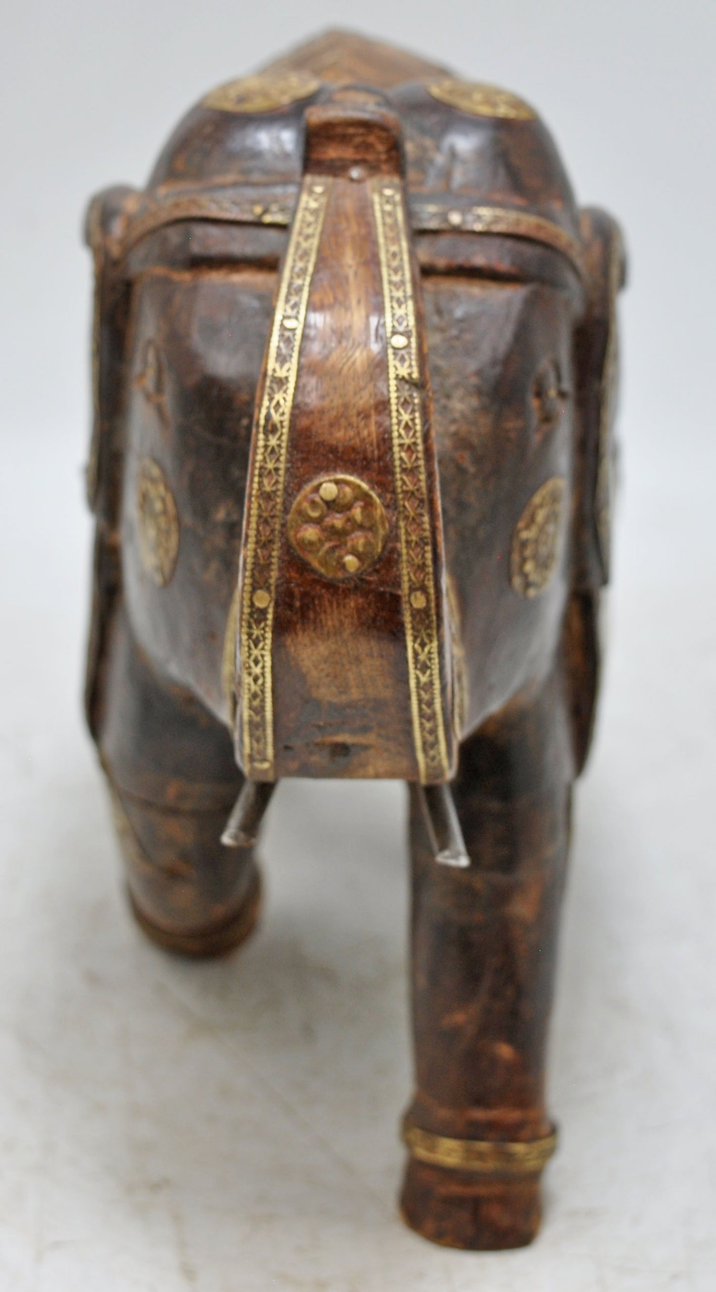 Vintage Wooden Elephant Figurine Original Old Mother of Pear Fitted Hand Carved