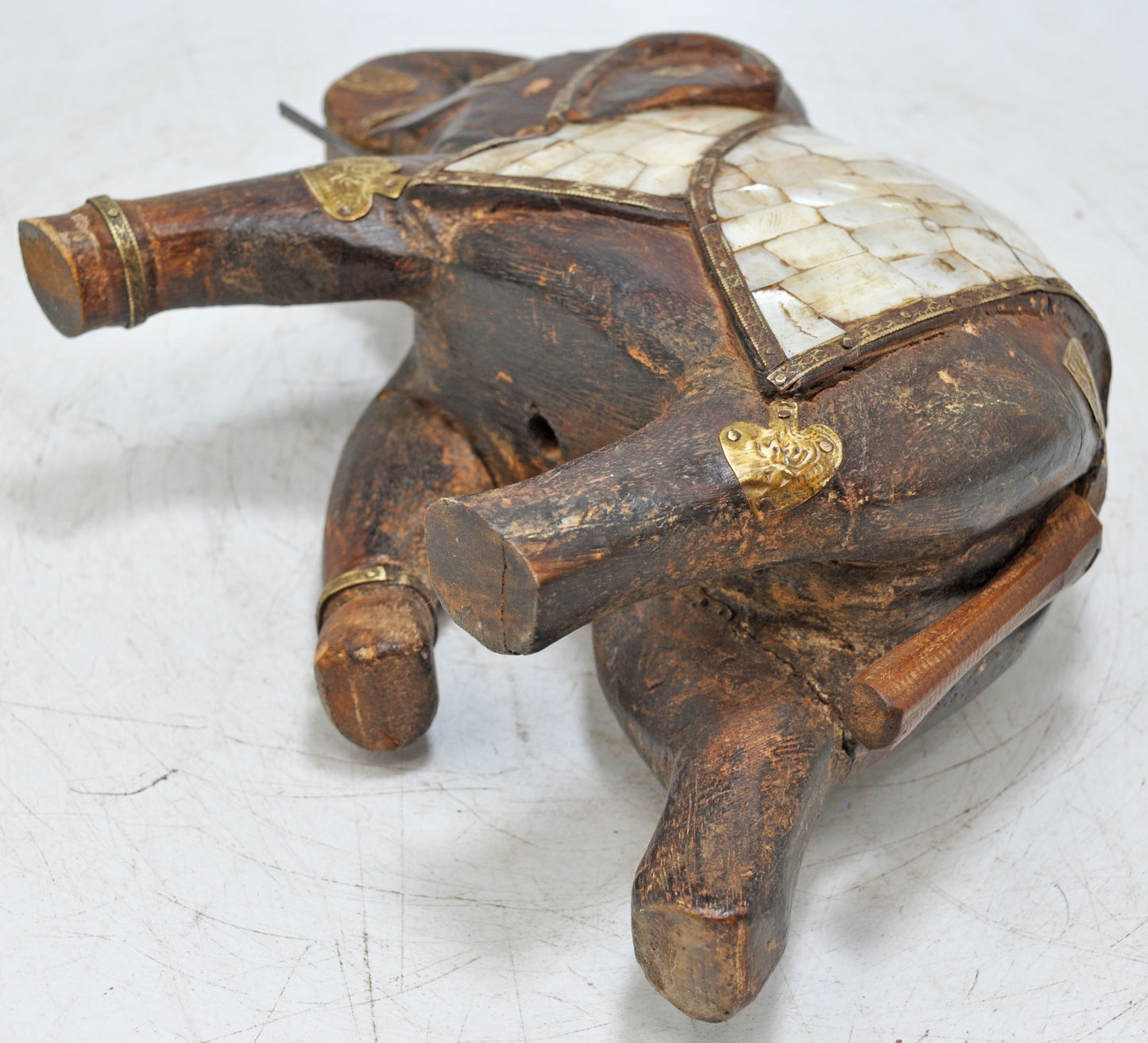 Vintage Wooden Elephant Figurine Original Old Mother of Pear Fitted Hand Carved