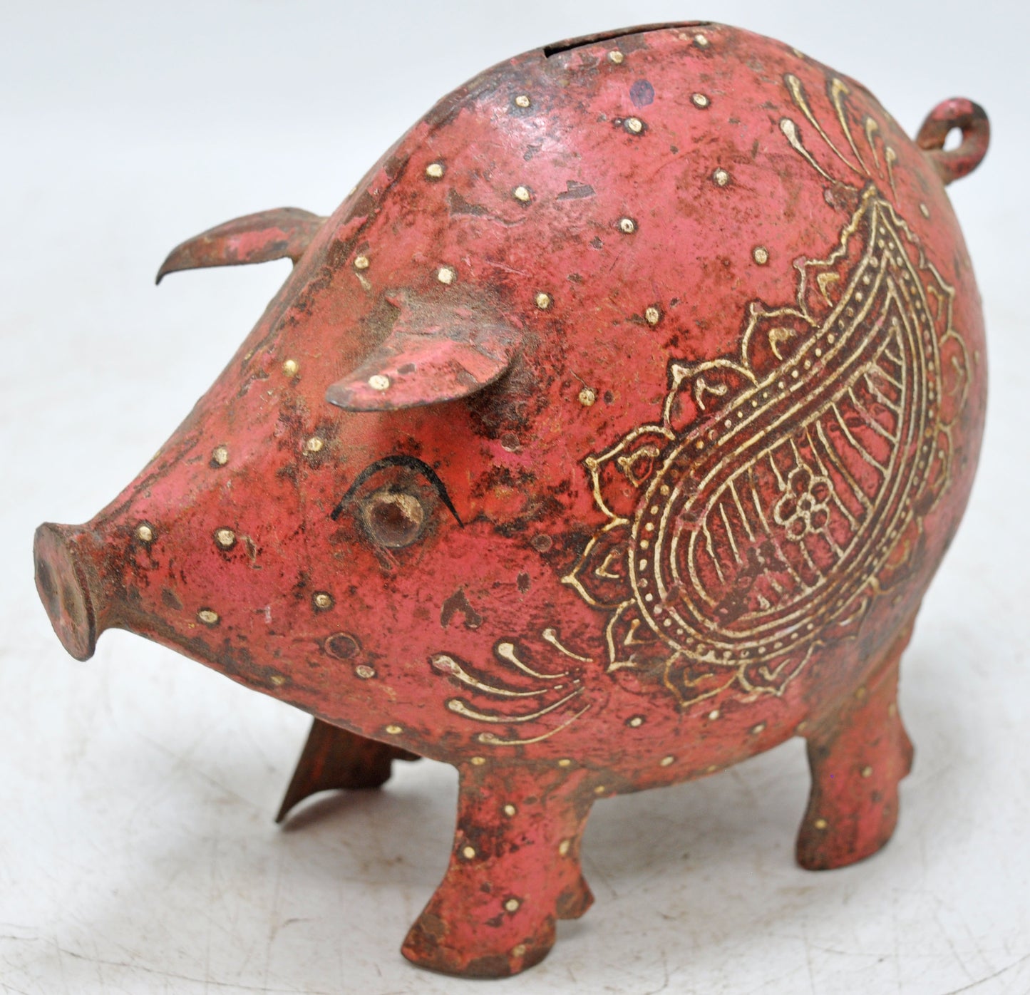 Vintage Iron Small Pig Shaped Piggy Bank Coin Box Original Old Hand Crafted