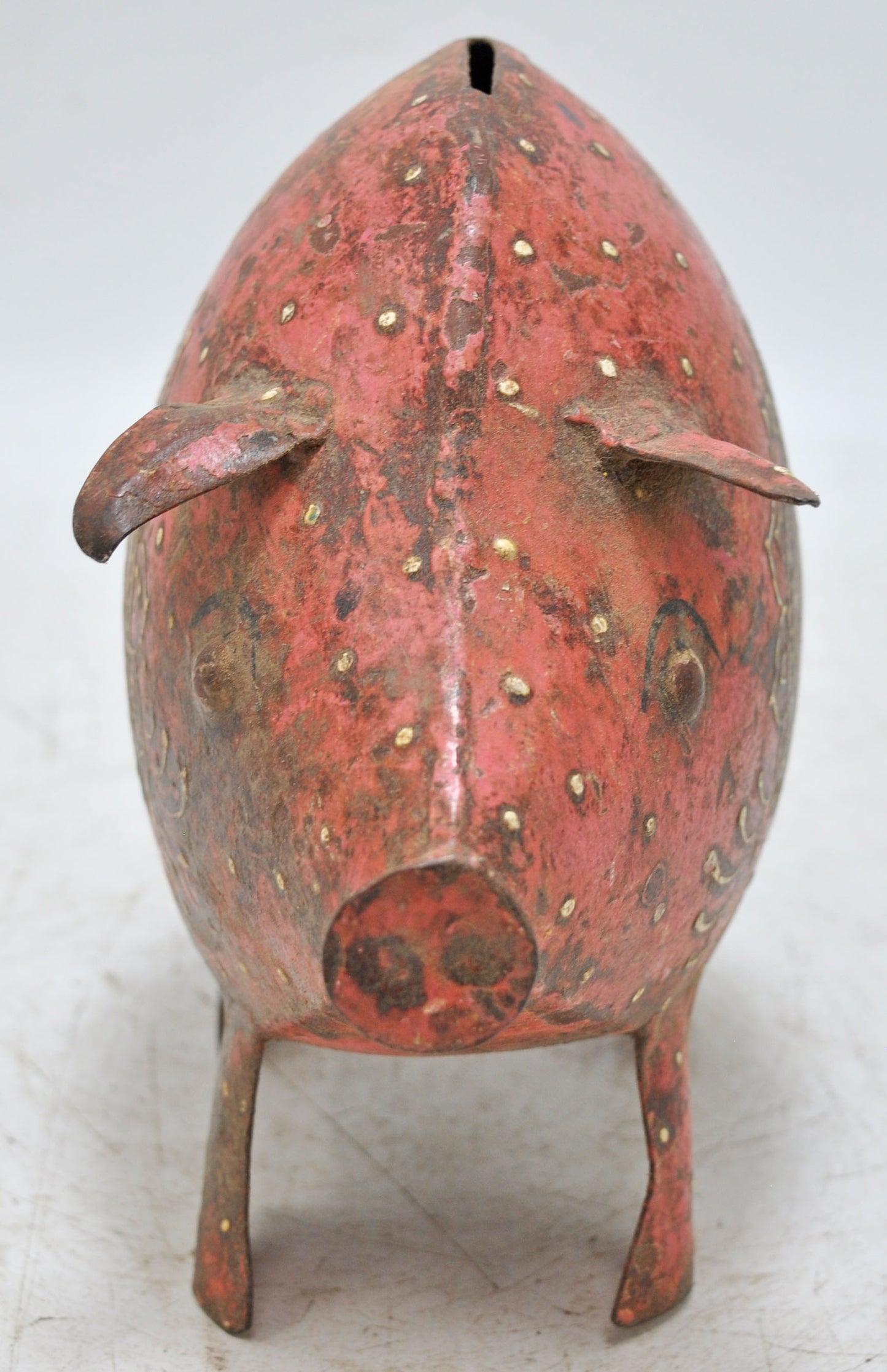 Vintage Iron Small Pig Shaped Piggy Bank Coin Box Original Old Hand Crafted