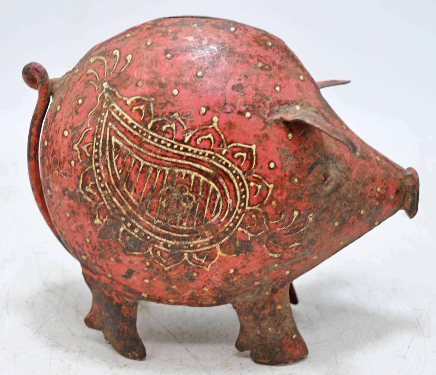 Vintage Iron Small Pig Shaped Piggy Bank Coin Box Original Old Hand Crafted