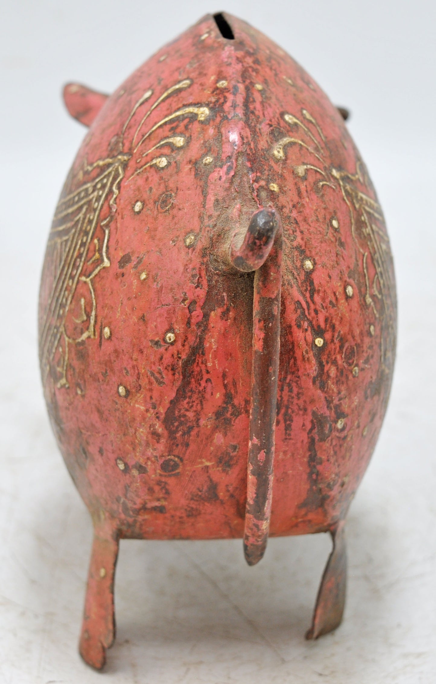 Vintage Iron Small Pig Shaped Piggy Bank Coin Box Original Old Hand Crafted