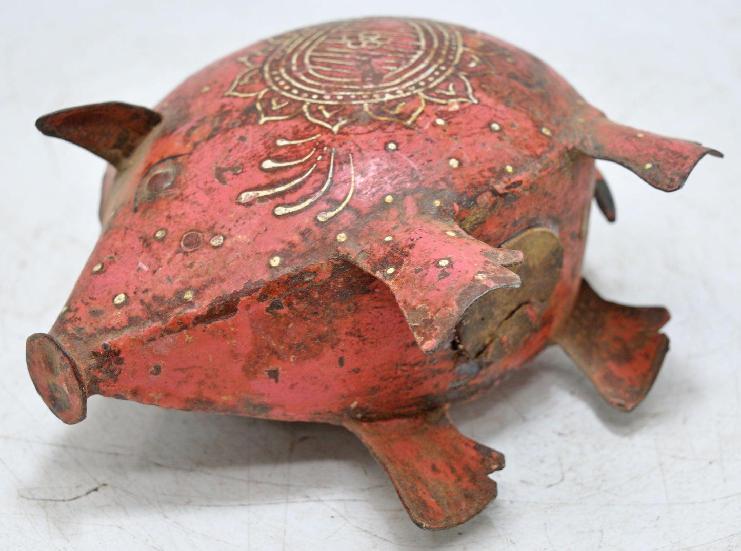 Vintage Iron Small Pig Shaped Piggy Bank Coin Box Original Old Hand Crafted