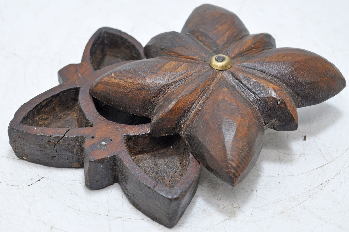 Antique Wooden Kitchenware Spice Box Original Old Hand Carved