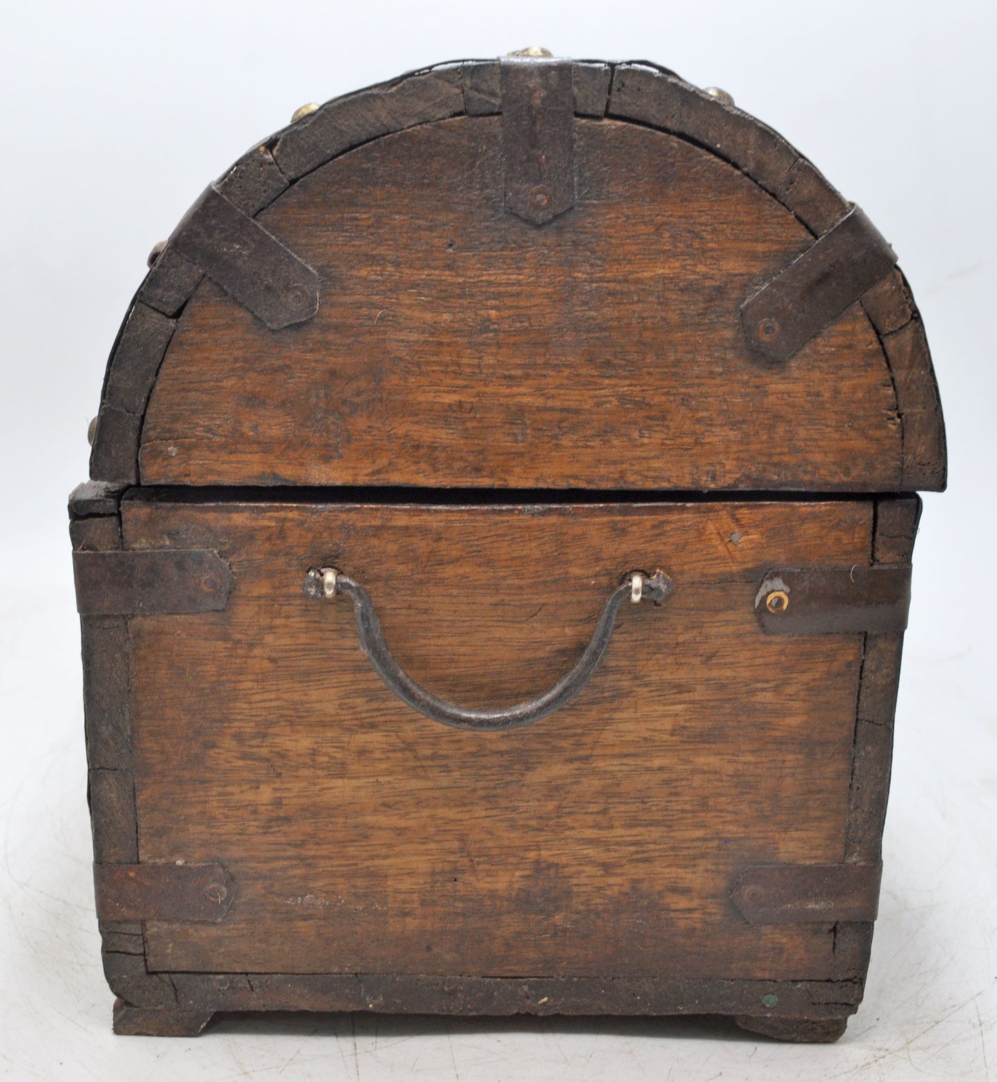 Vintage Wooden Half Round Storage Box Original Old Hand Crafted Metal Fitted