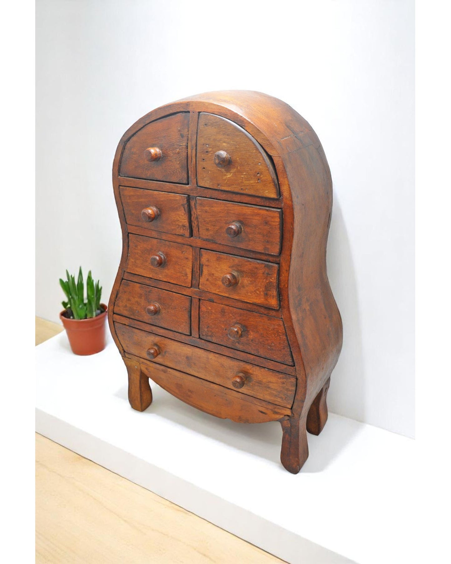 Vintage Wooden Drawers Storage Jewelery Box Orignal Old Hand Crafted