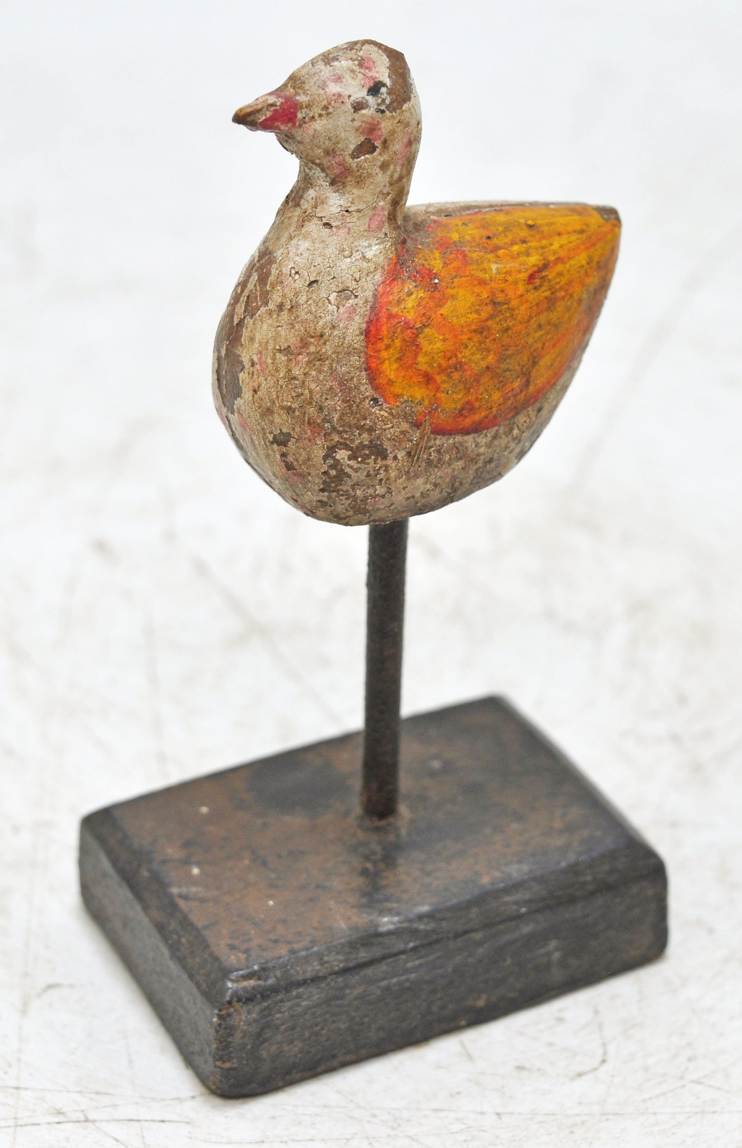 Vintage Wooden Small Duck Figurine on Stand Original Old Hand Carved Painted