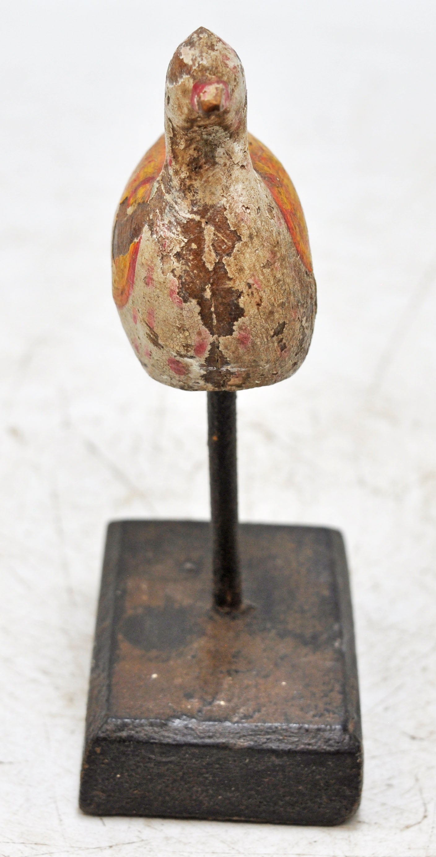Vintage Wooden Small Duck Figurine on Stand Original Old Hand Carved Painted
