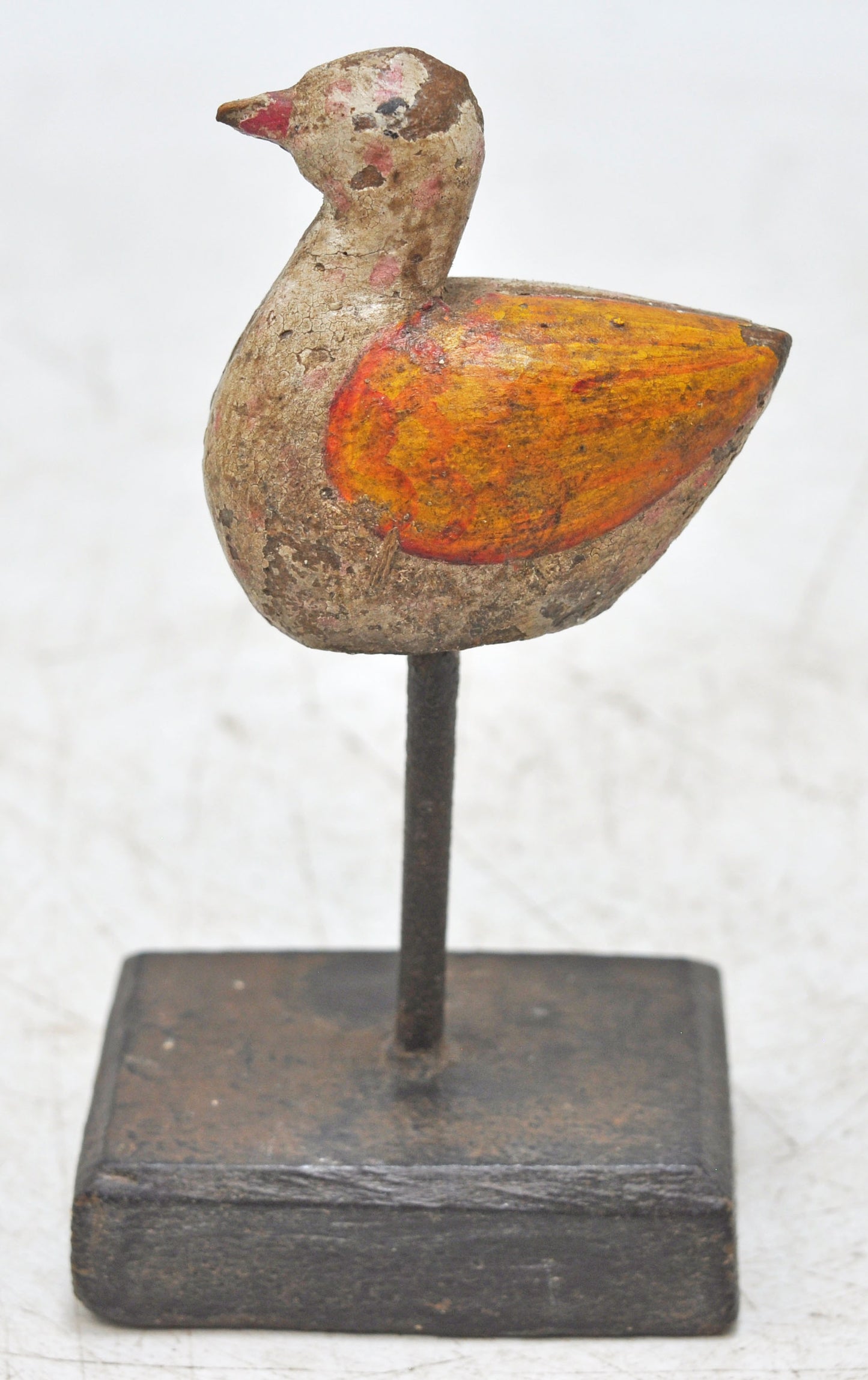Vintage Wooden Small Duck Figurine on Stand Original Old Hand Carved Painted