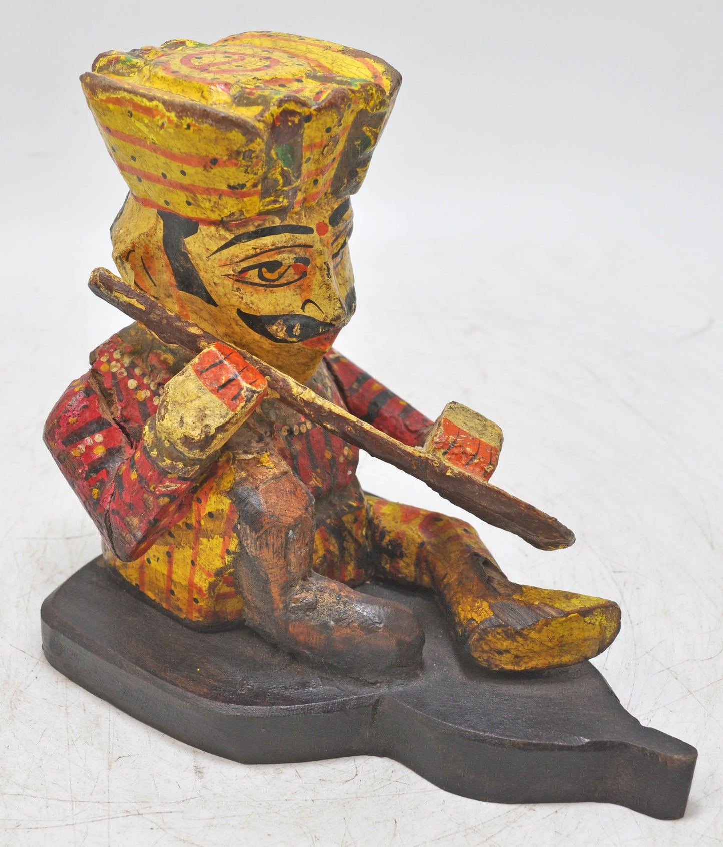 Vintage Wooden Musician Man Figurine Original Old Hand Carved Painted